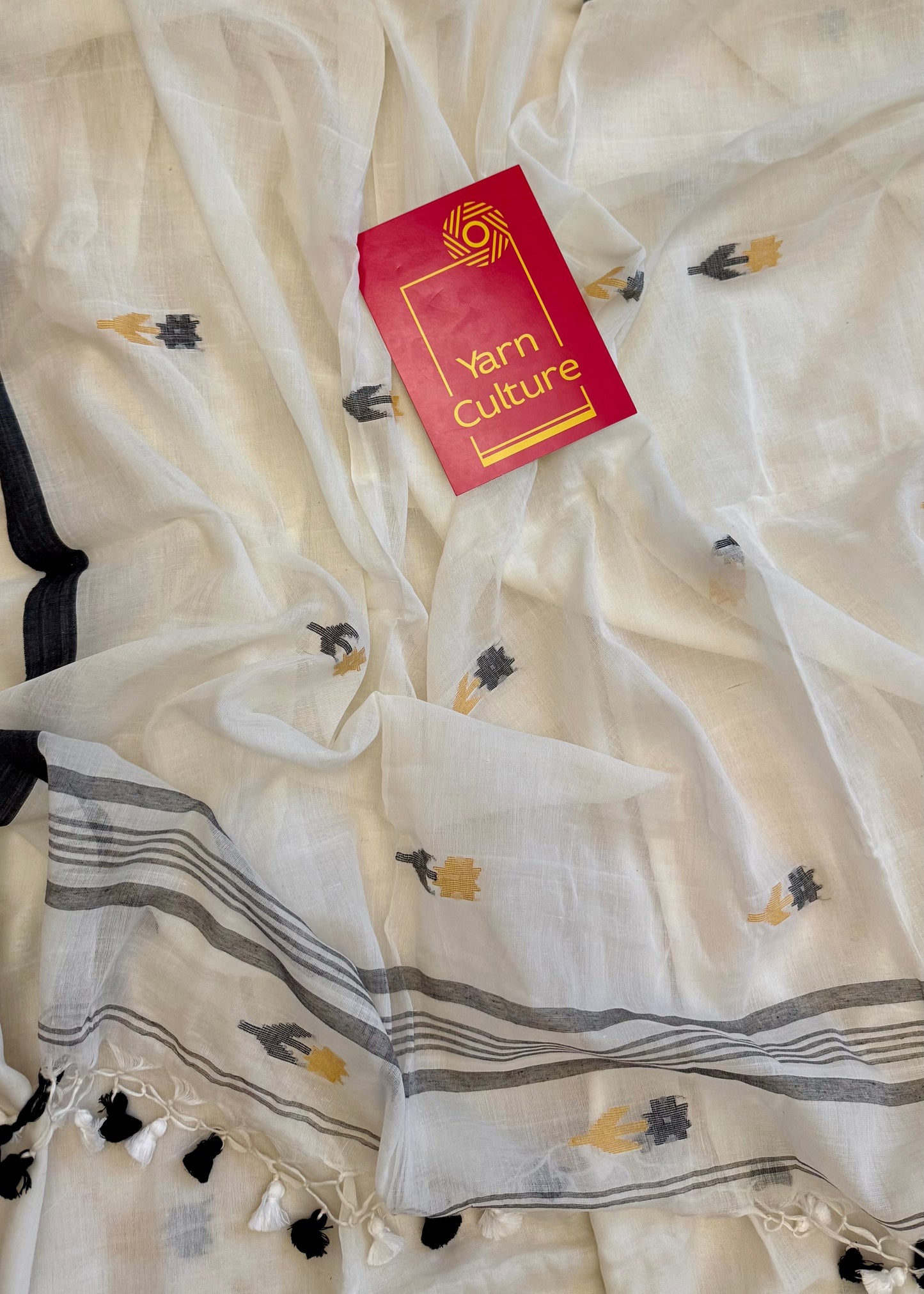 Ivory soft cotton saree, jamdani floral work - YCIEON31