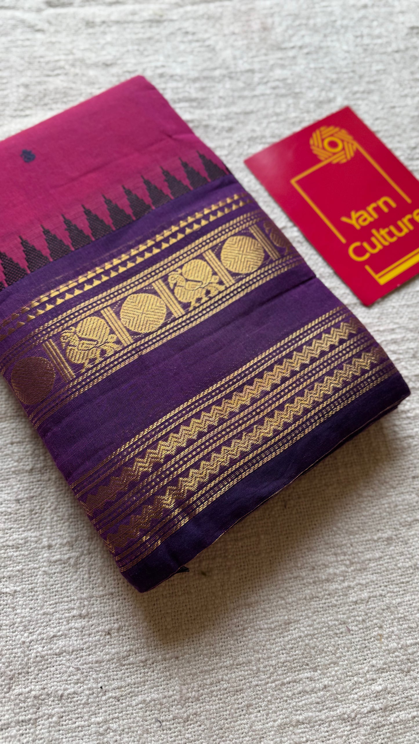 Magenta pink and purple contrast, kanchi cotton saree - YCCOTNMA324