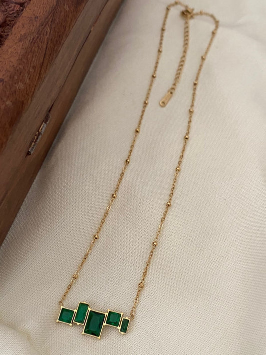 Gold plated chain, multistone green pendant - YCGPC252