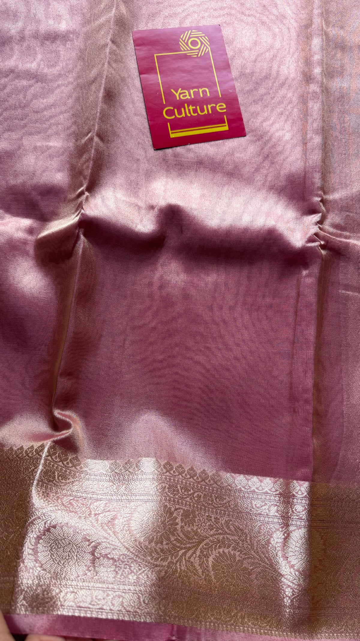 Pink tissue Banarasi saree with zari border - YCBLTOC90