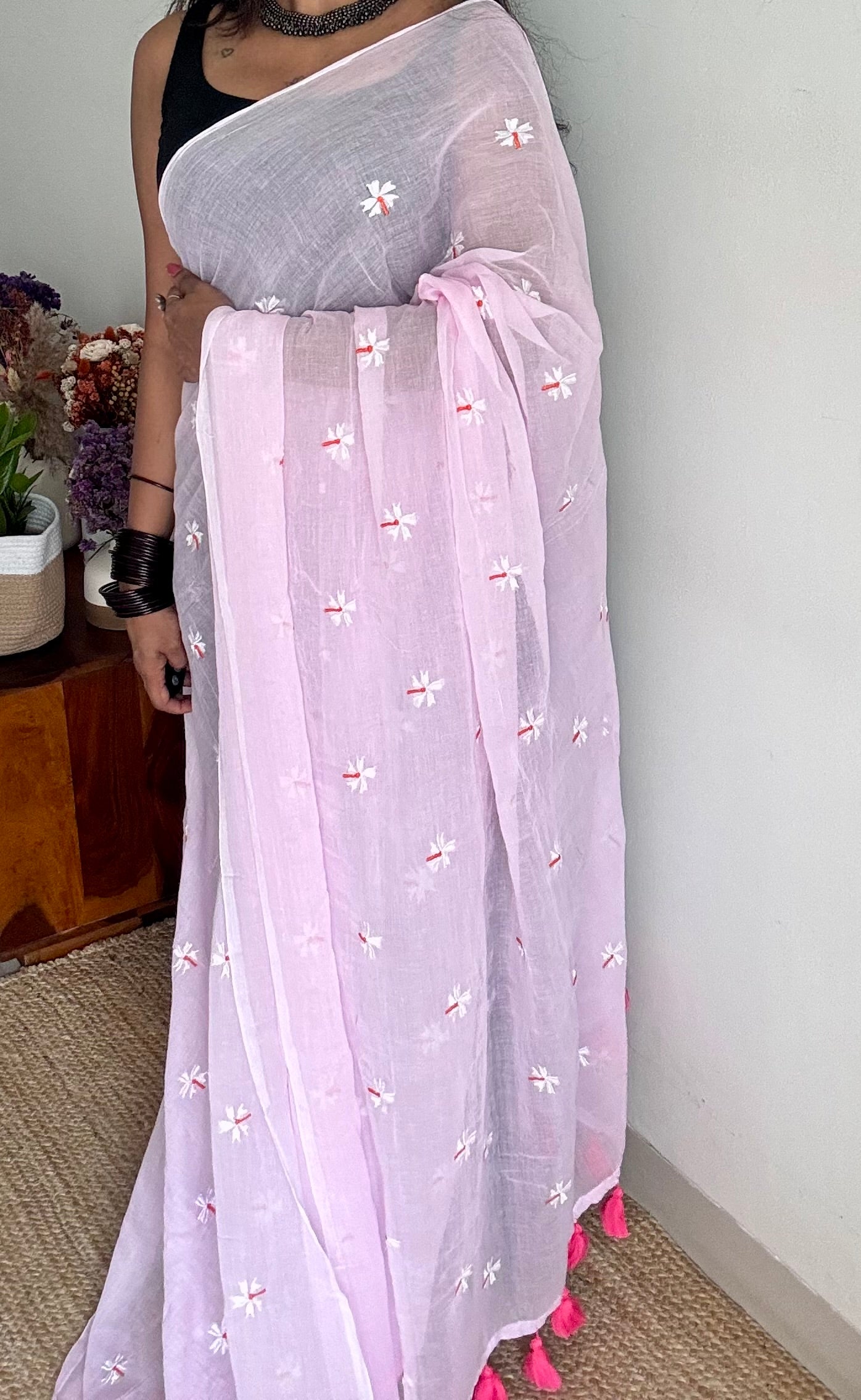 Light pink parijat mul cotton saree  - YCBCMCAP36