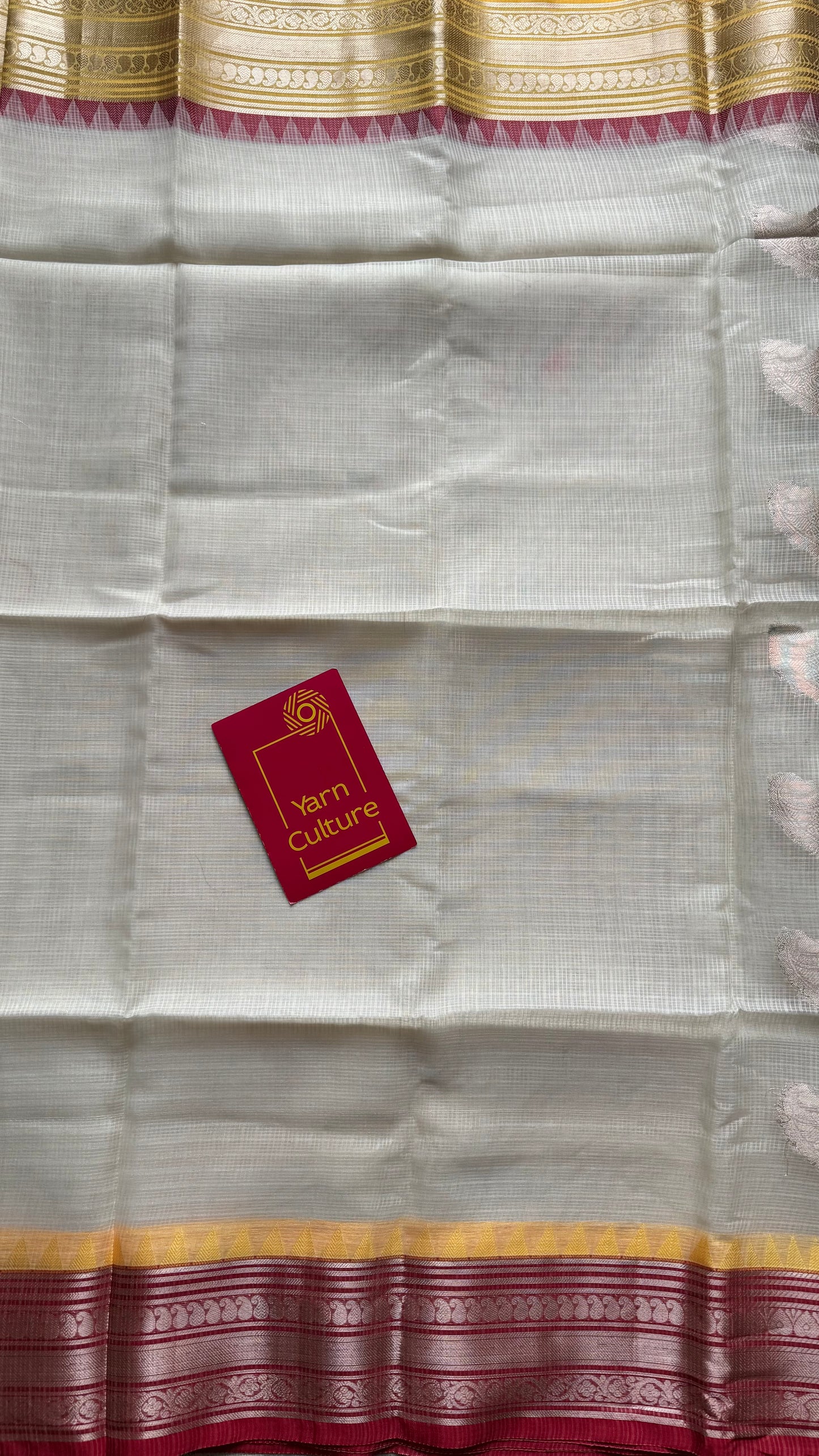 Cream with red and yellow contrast borders, kota doria with zari - YCBCDP14