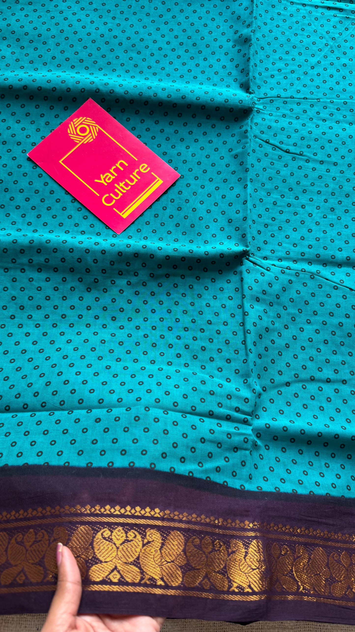 Dark cyan with purple brown, kattuchayam dyed madurai sungudi cotton saree - YCCOTNMSFE07