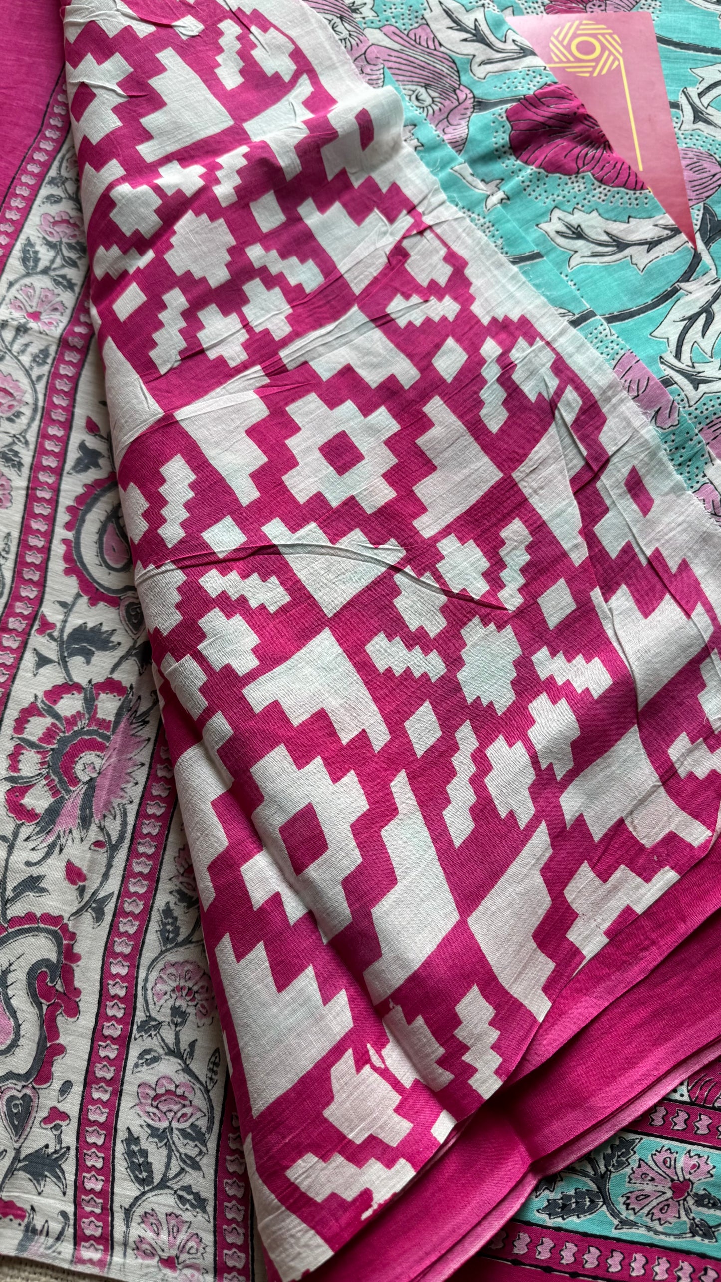 Turquoise floral soft cotton saree - YCTORCMA08