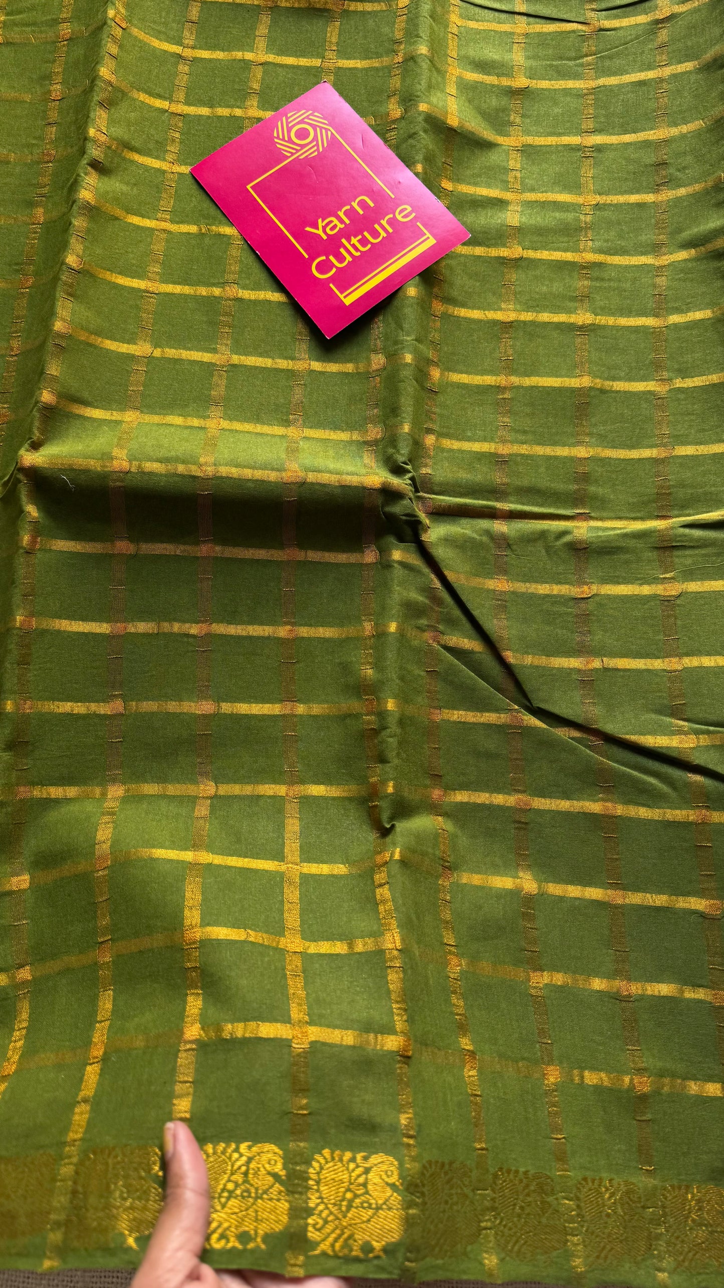 Olive green pavithra kattam kattuchayam dyed madurai cotton saree - YCCOTNMSFE138