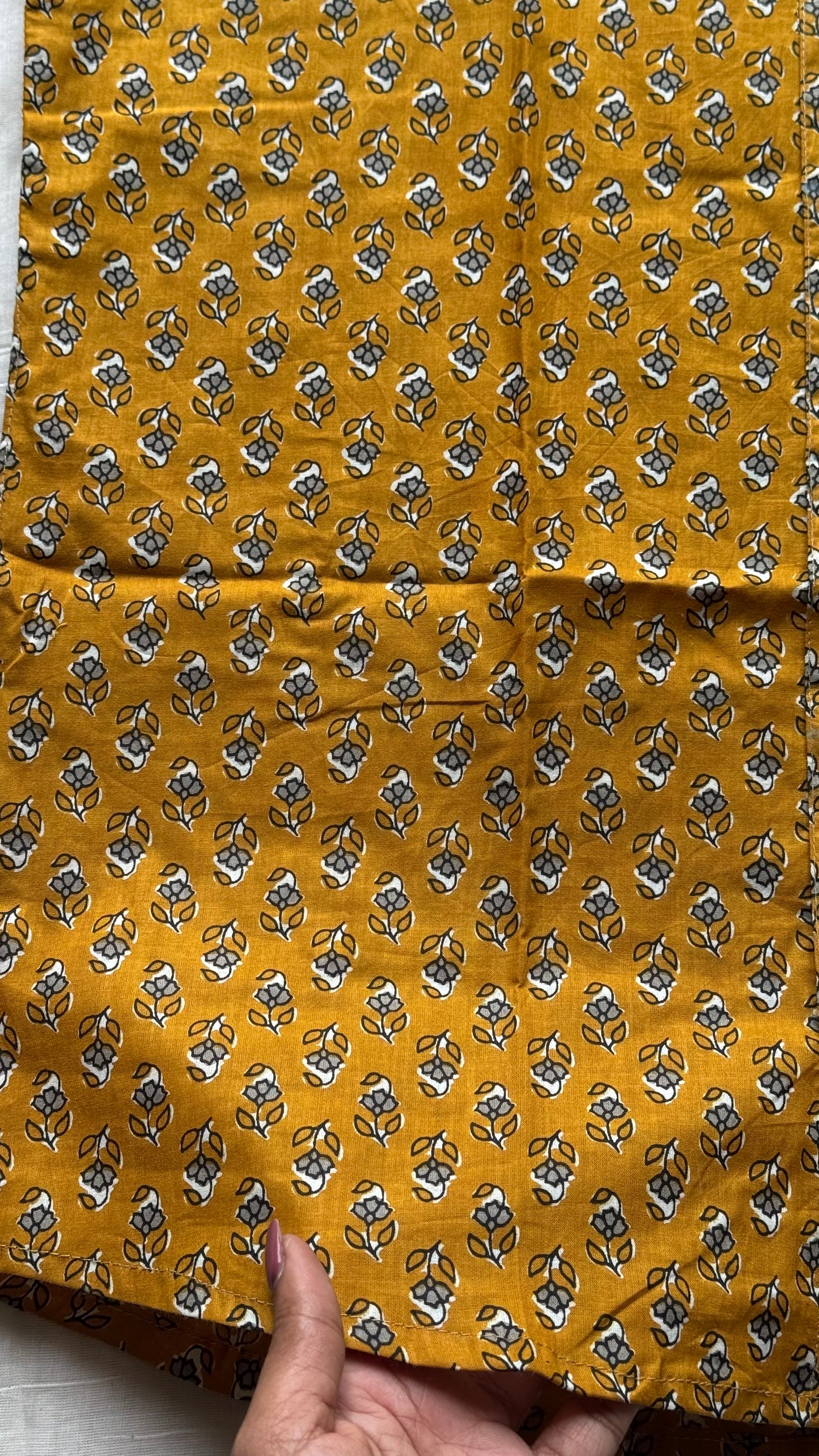 Turmeric Yellow Floral Motif Block Printed Cotton Men's Half Sleeve Mandarin Collar Kurta Shirt - YCMSEIE193