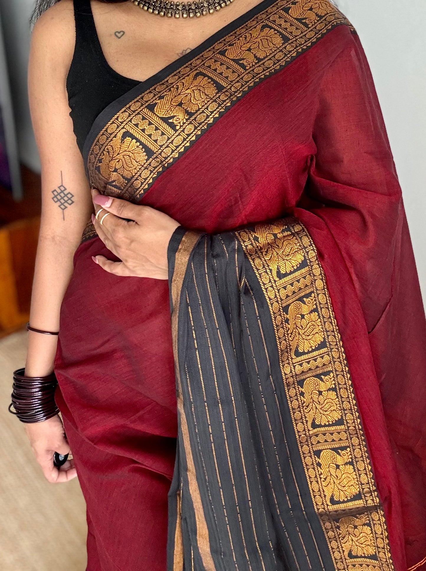 Maroon with black border, narayanpet soft cotton saree - YCWOTDAUG08