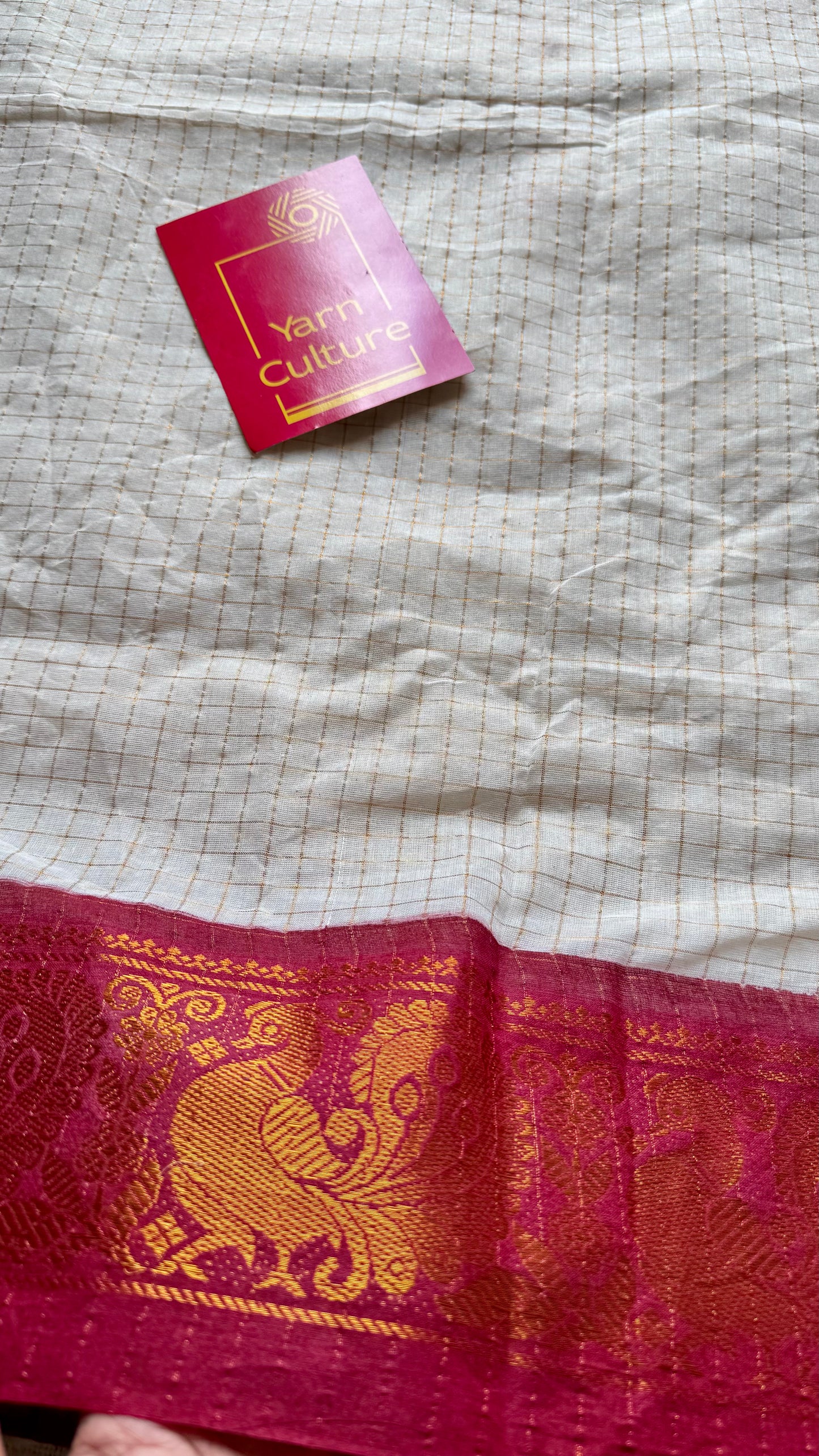 Ayesha : Chembarathi - Sungudi checks, ivory gold base, black and maroon dual tone border, soft cotton - YCIEON162