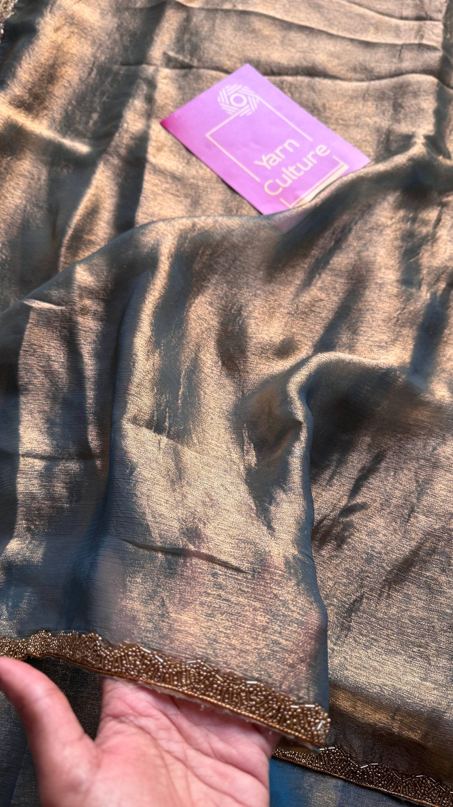 Teal Appeal - teal grey, metallic dual tone space silk, embellished border - YCDOSDE53