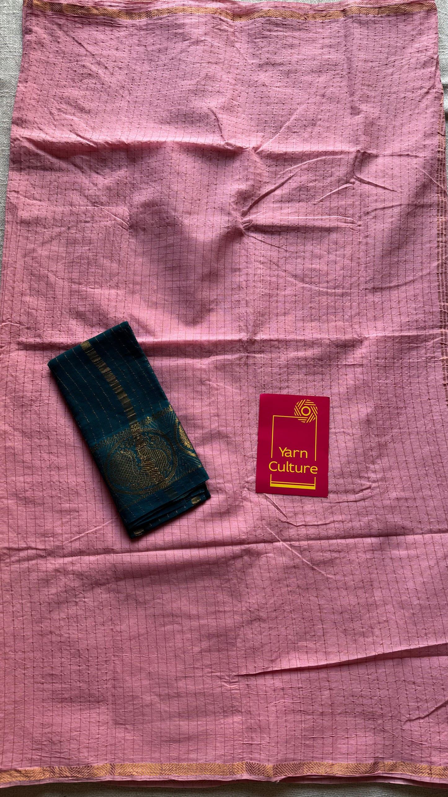 Baby pink mini kattam kattuchayam dyed madurai cotton saree - YCCOTNMSFE86