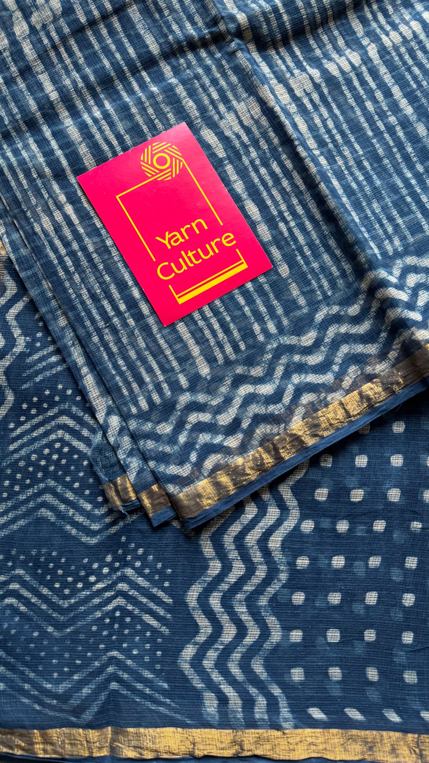 Zig Zag Zindagi - Indigo kota doria saree, with gold zari border - YCTORKDAP05