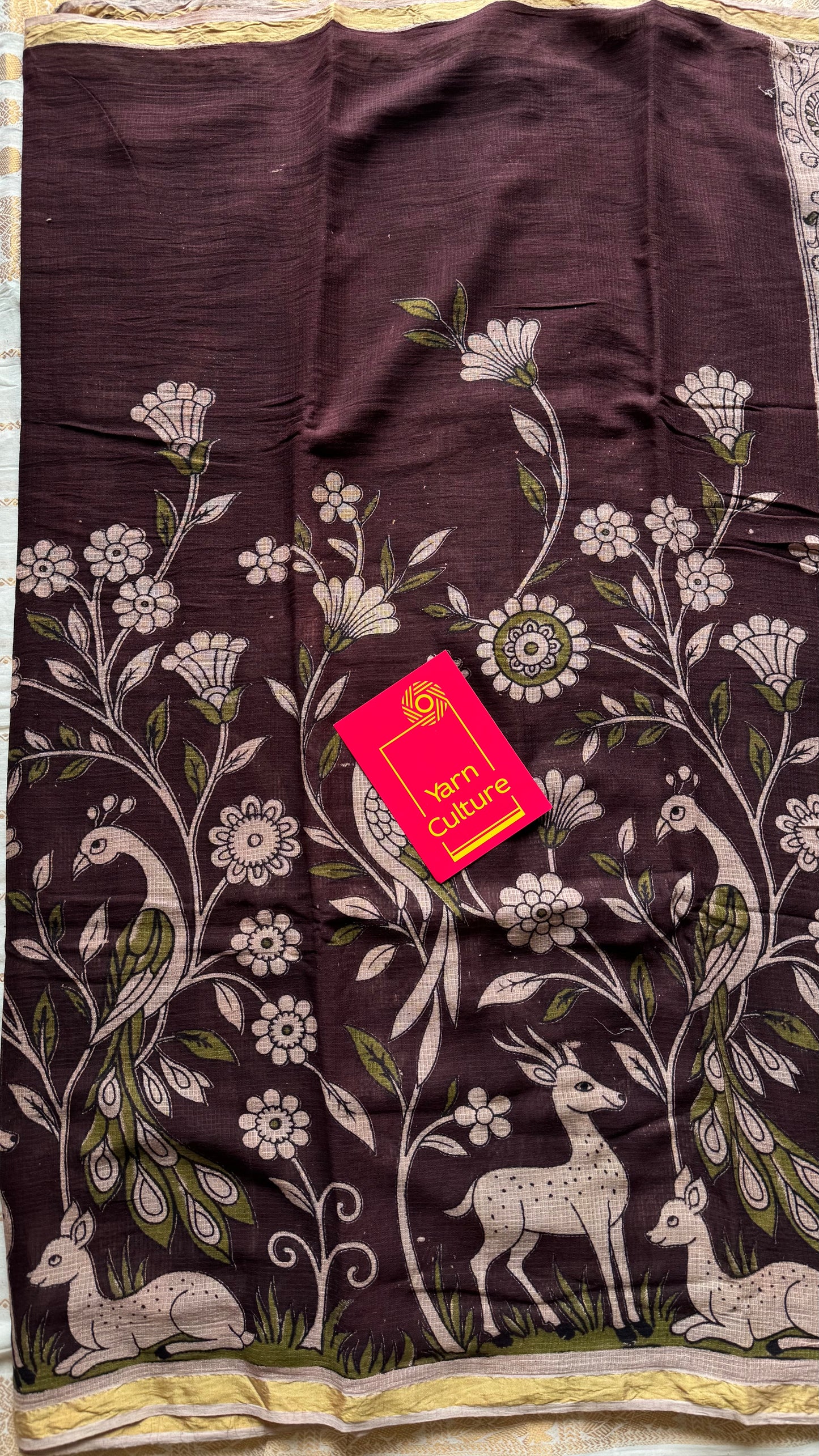 Purple brown floral kalamkari saree in kota - YCWOTDMA355