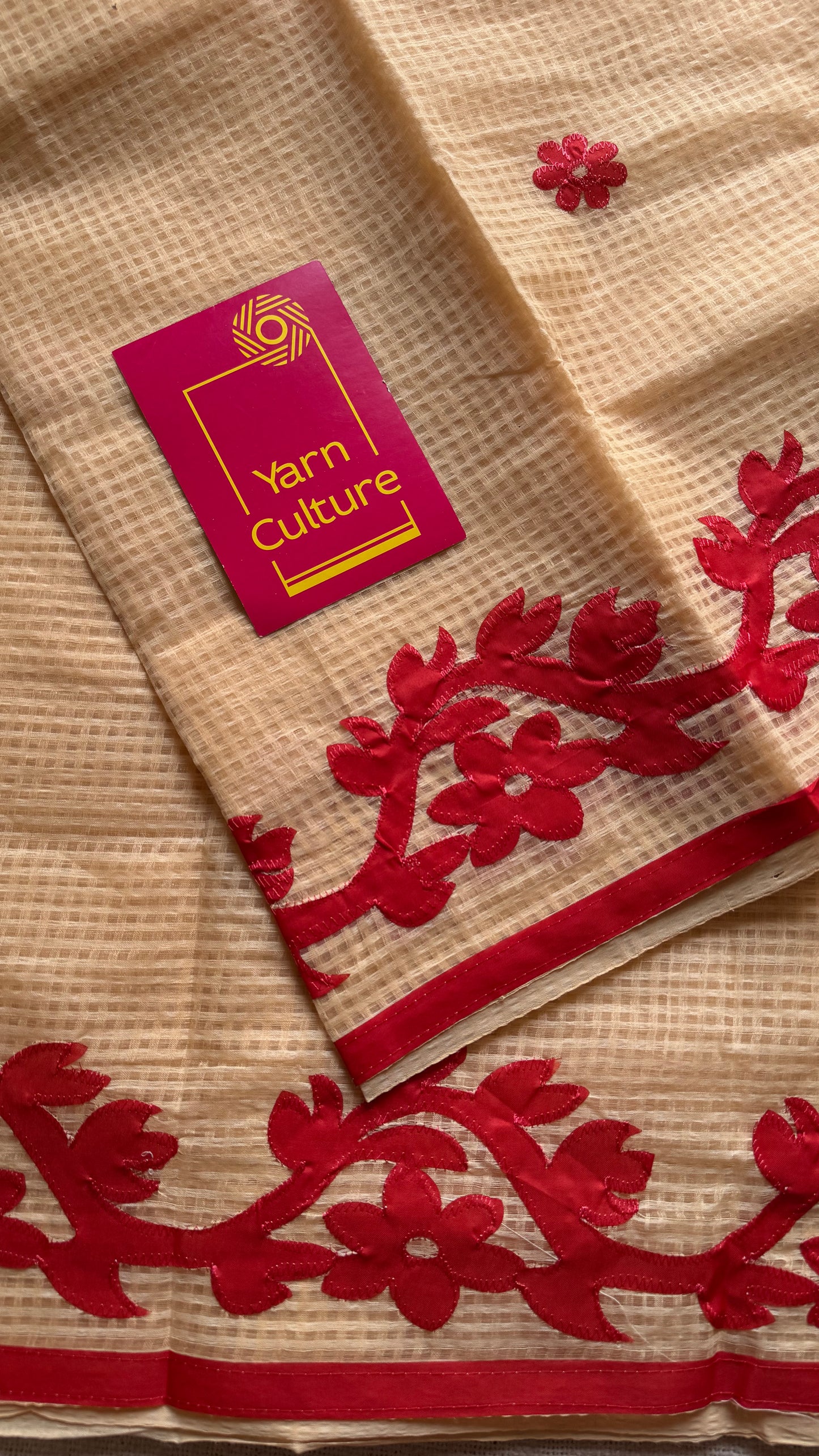 Rabdi Rose - cream kota saree with red floral cut work - YCTORKDAP14