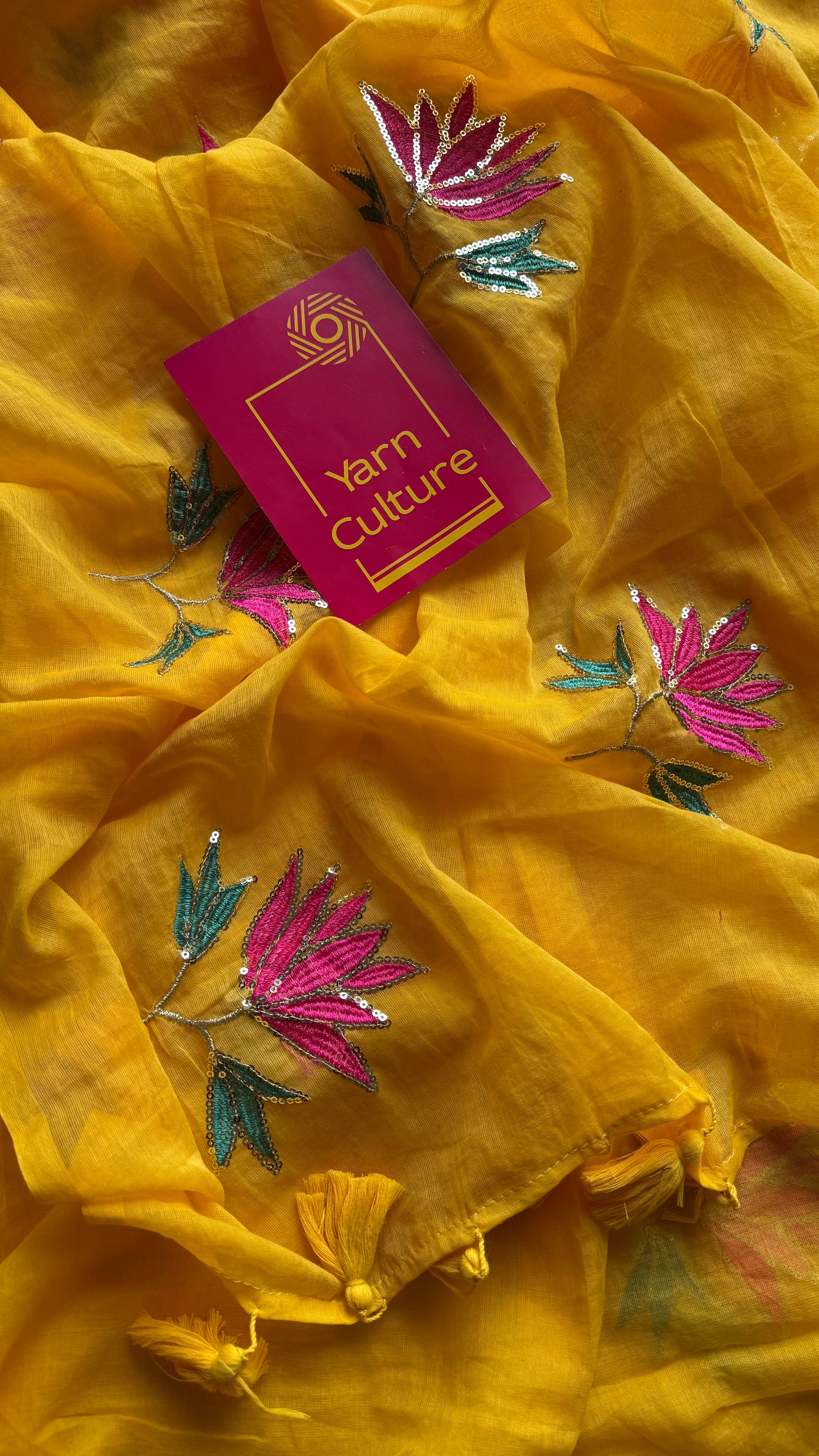 Yellow mul with lotus sequin embroidery - YCBCMCDE16