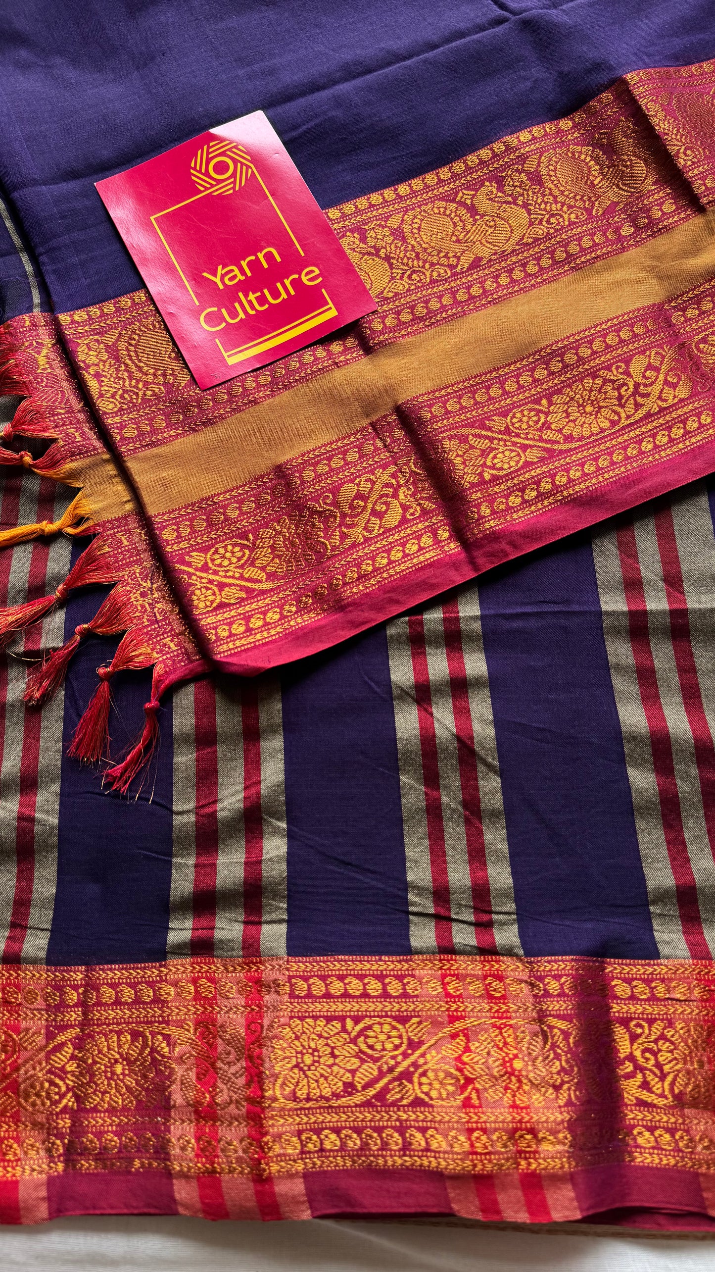 Purple with dark pink wide border, narayanpet soft cotton saree - YCWOTDAUG07