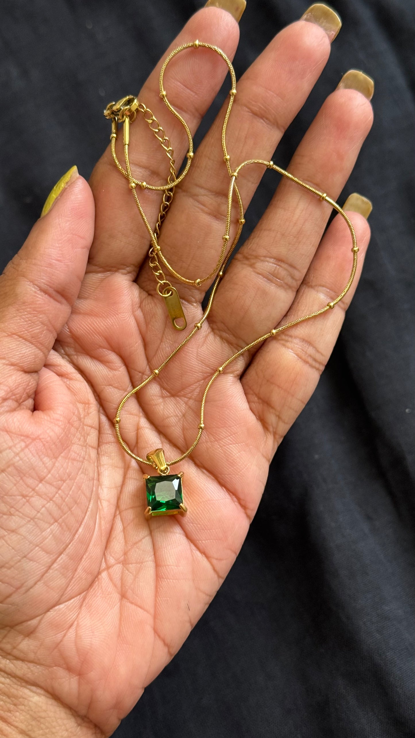 Gold plated chain, green pendant - YCGPC249