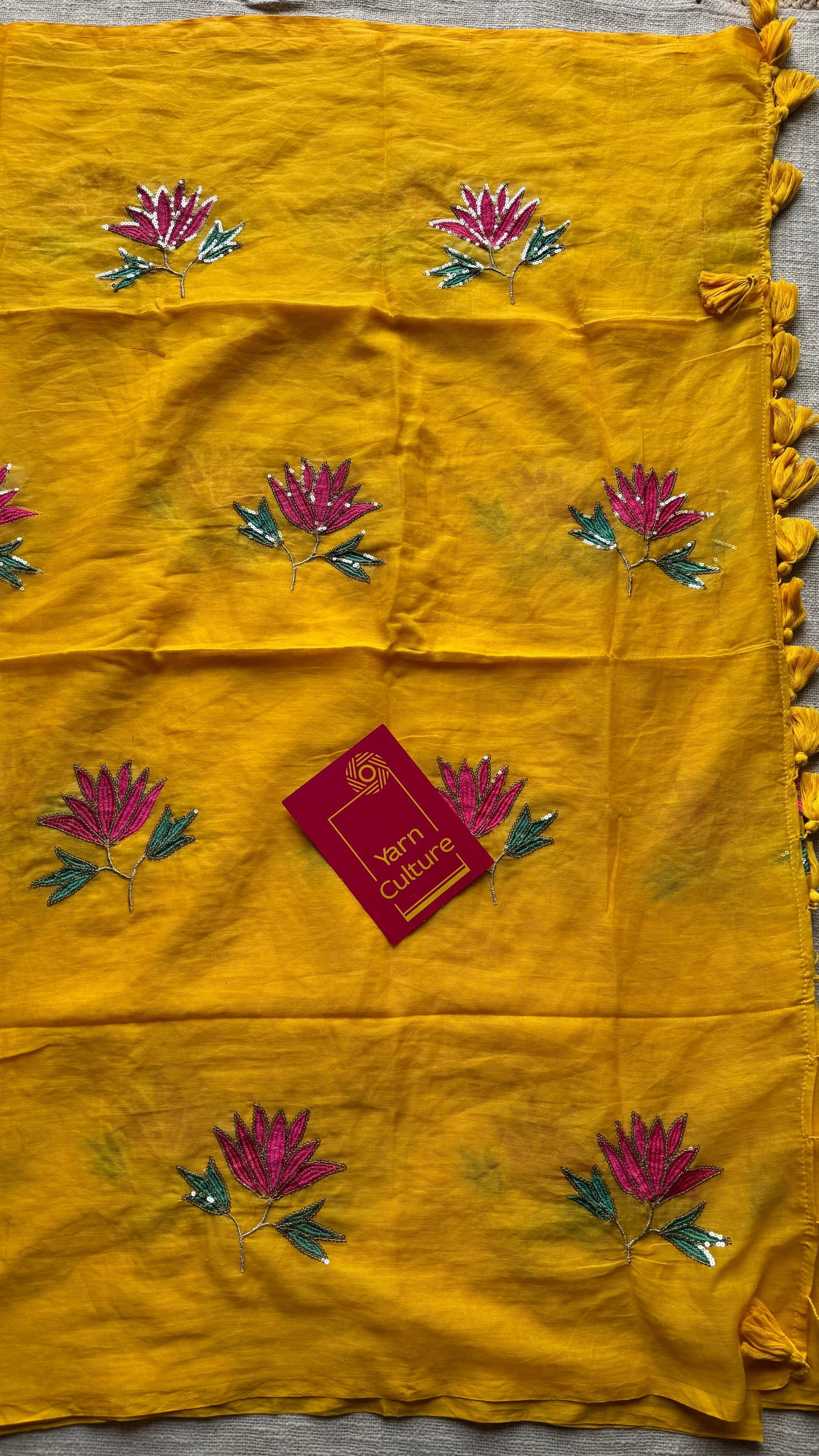 Yellow mul with lotus sequin embroidery - YCBCMCDE16