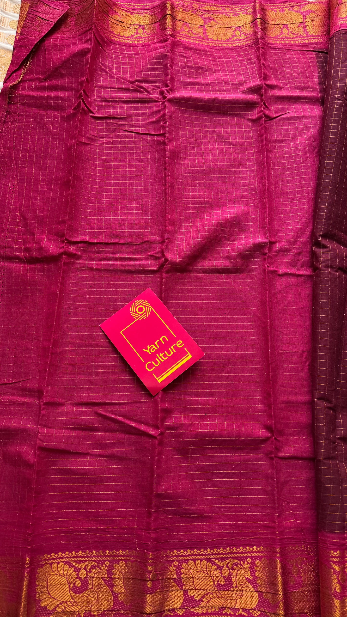 Maroon with hot pink contrast zari checkered sungudi, kattuchayam dyed madurai cotton - YCCOTNMSAP184