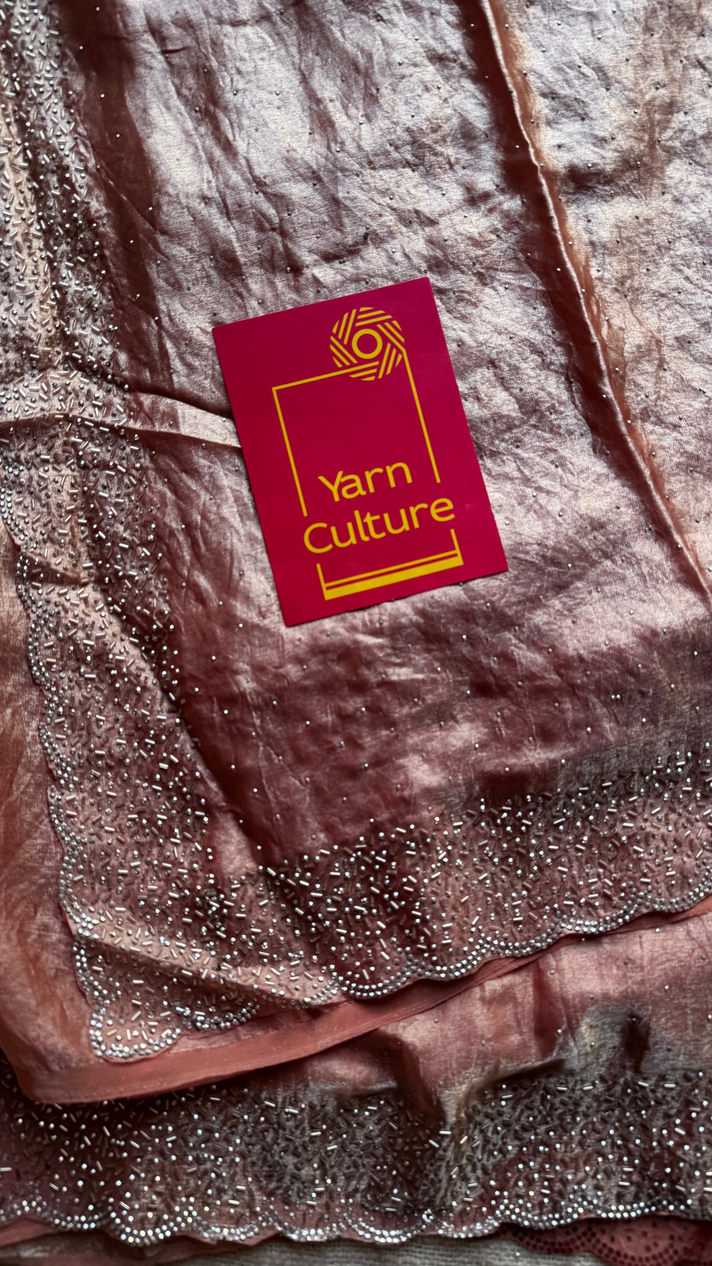 Blush Glow -  salmon pink metallic dual tone space silk, jarkhan stone work - YCDOSNO36