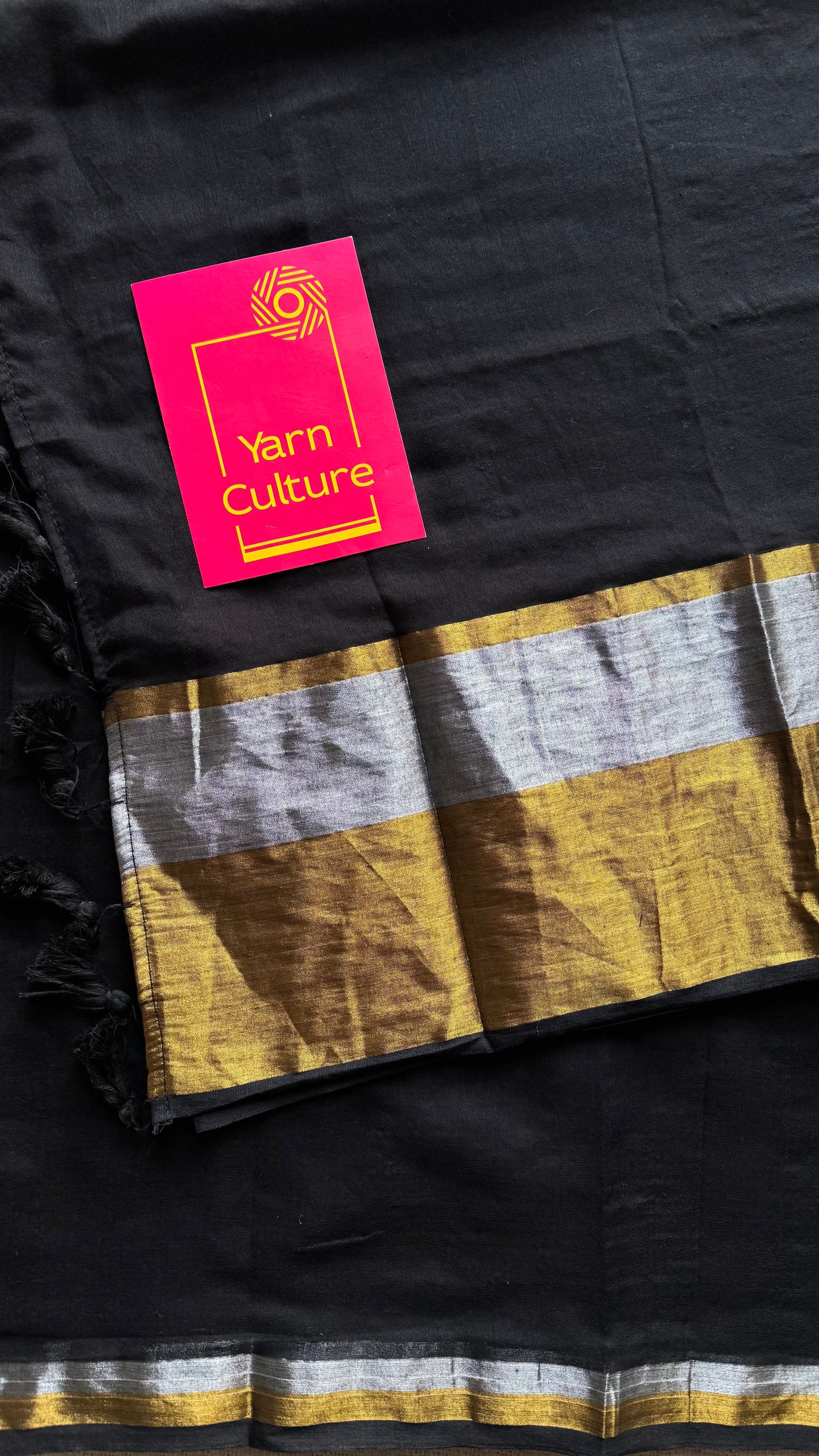 Black mul with silver and antique gold zari border - YCBCMCNO57