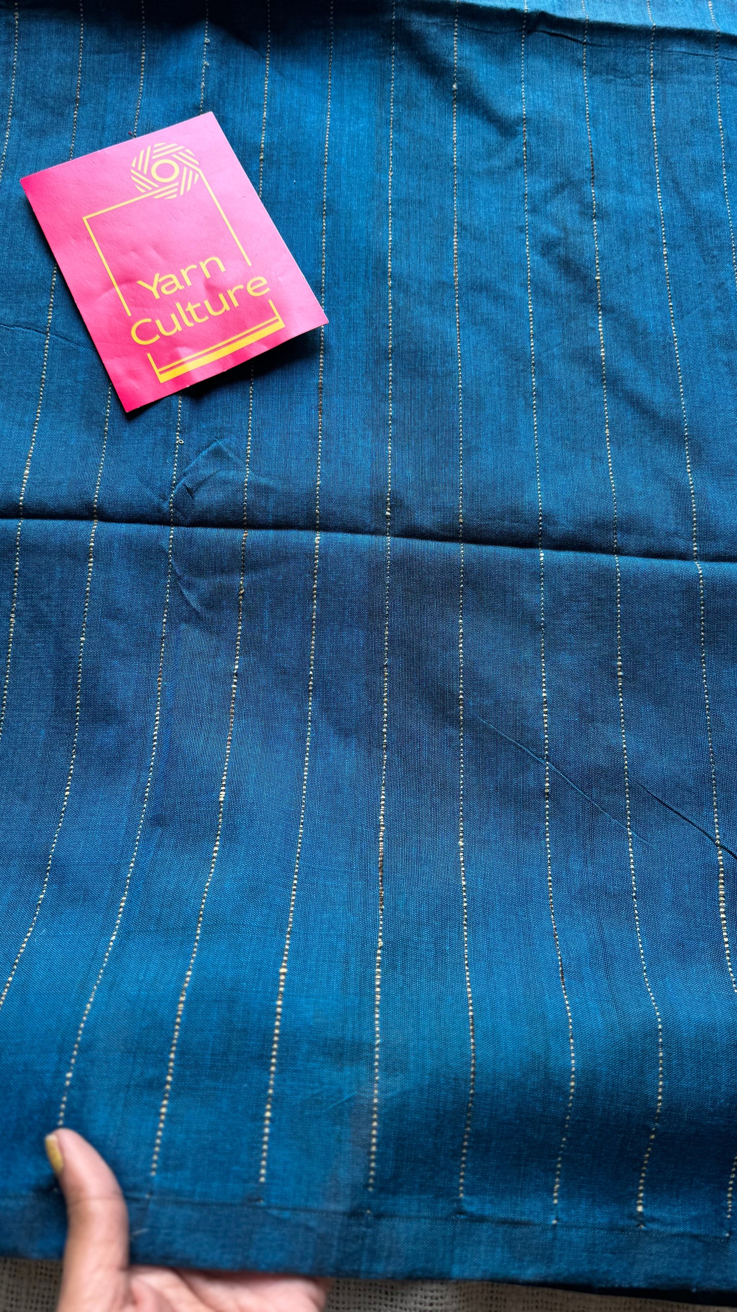 Peacock blue, bhujodi patterned soft khadi cotton saree - YCBCKCDE21