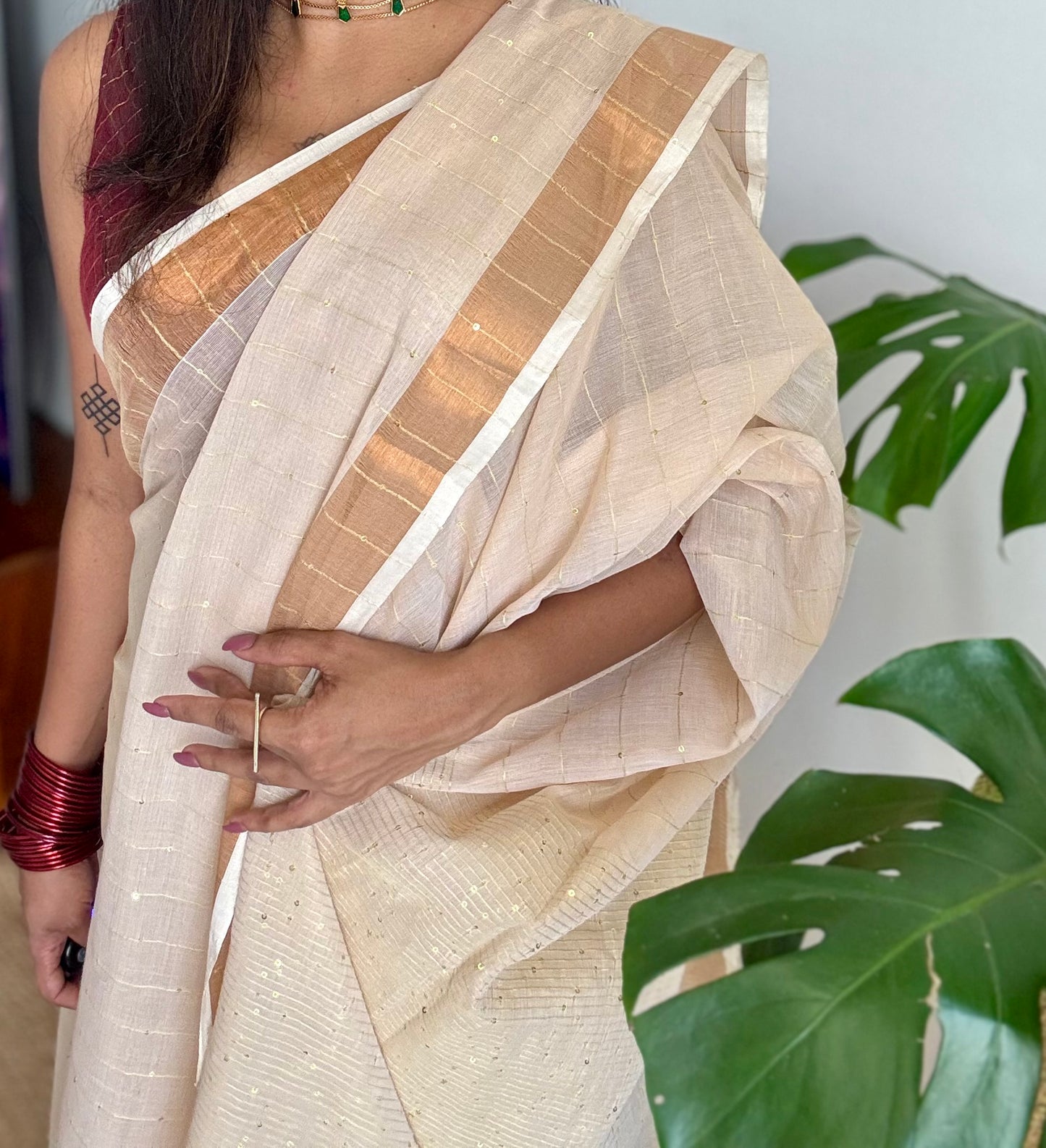 Sandal mul saree, sequins work  - YCIEON26