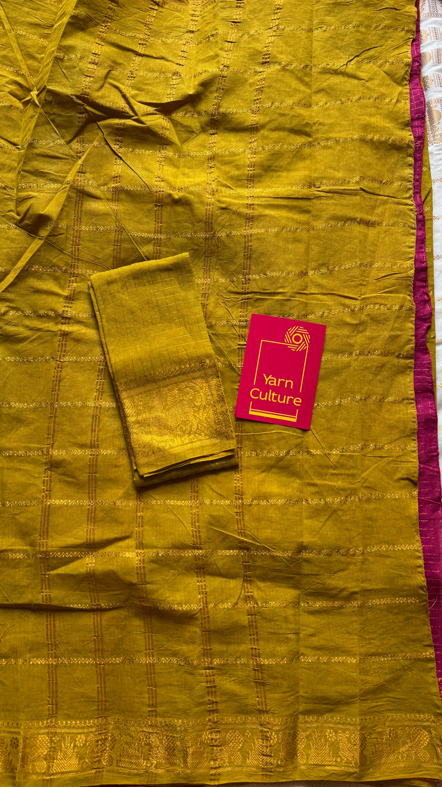 Lime green with hot pink, sungudi cotton half-half saree - YCCOTNIDMA291