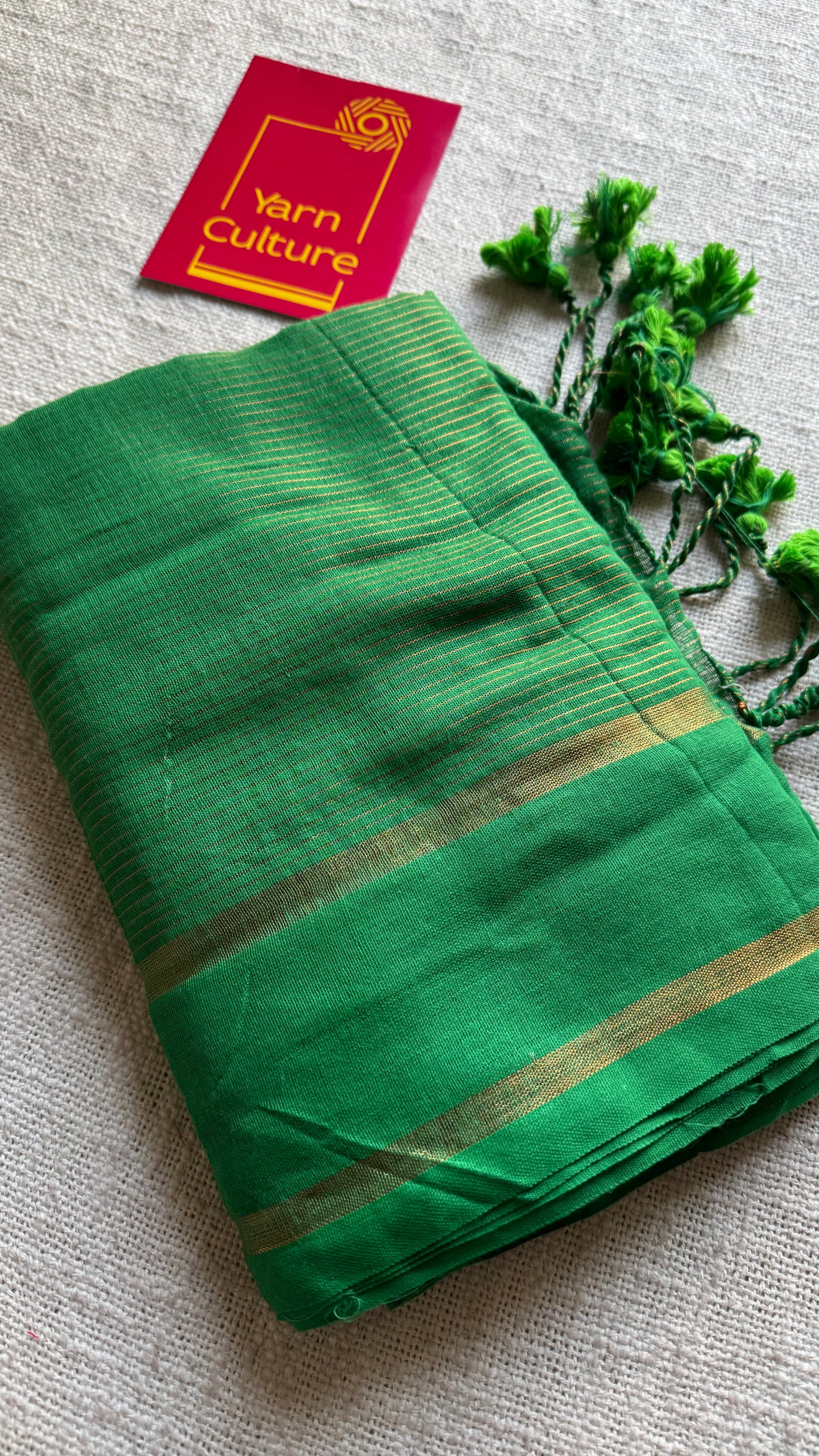 Green, gap border, copper zari stripes, soft cotton - YCBCKCZDE116