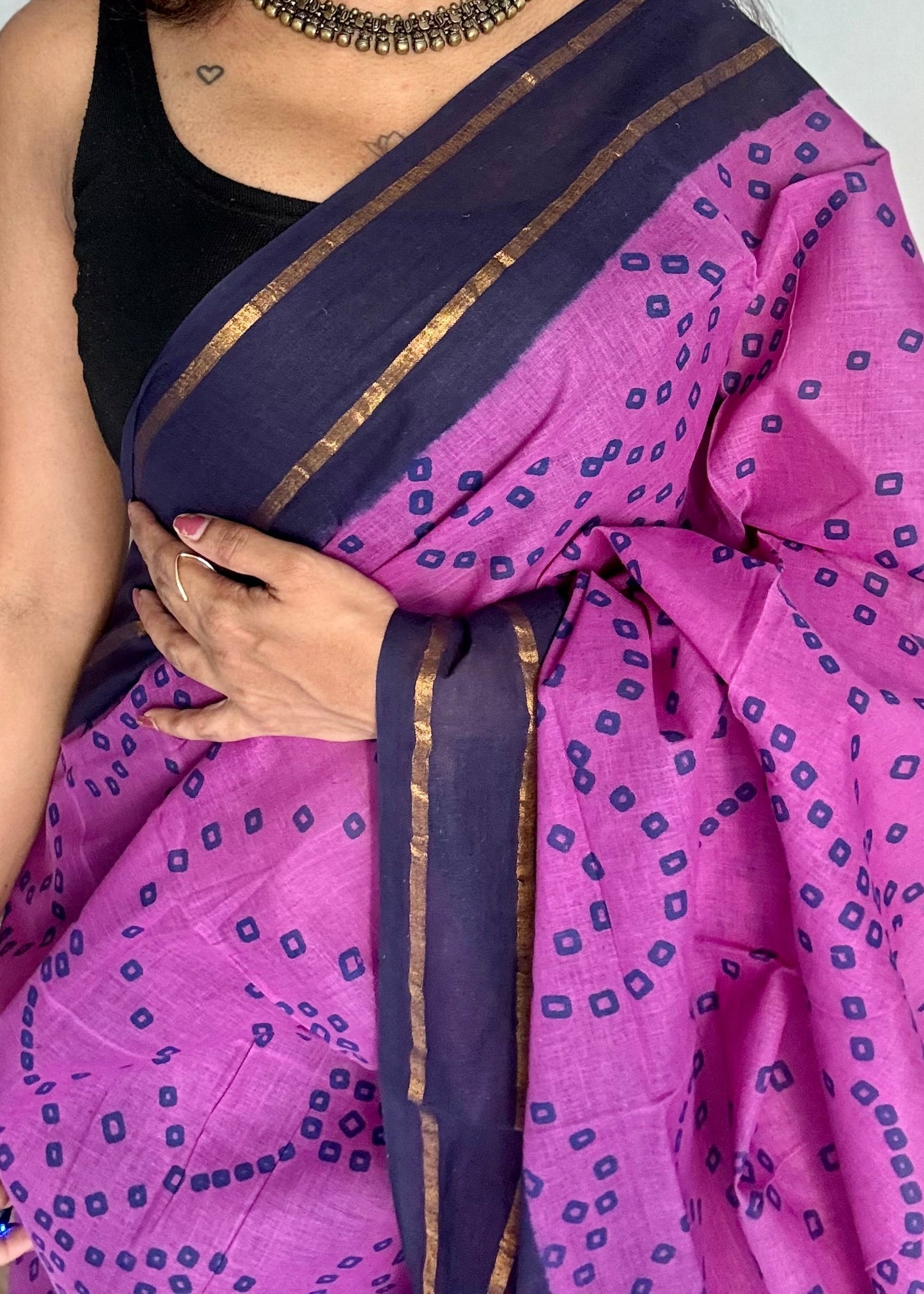 Purple with dark blue contrast, kattuchayam dyed madurai cotton saree - YCCOTNMA237