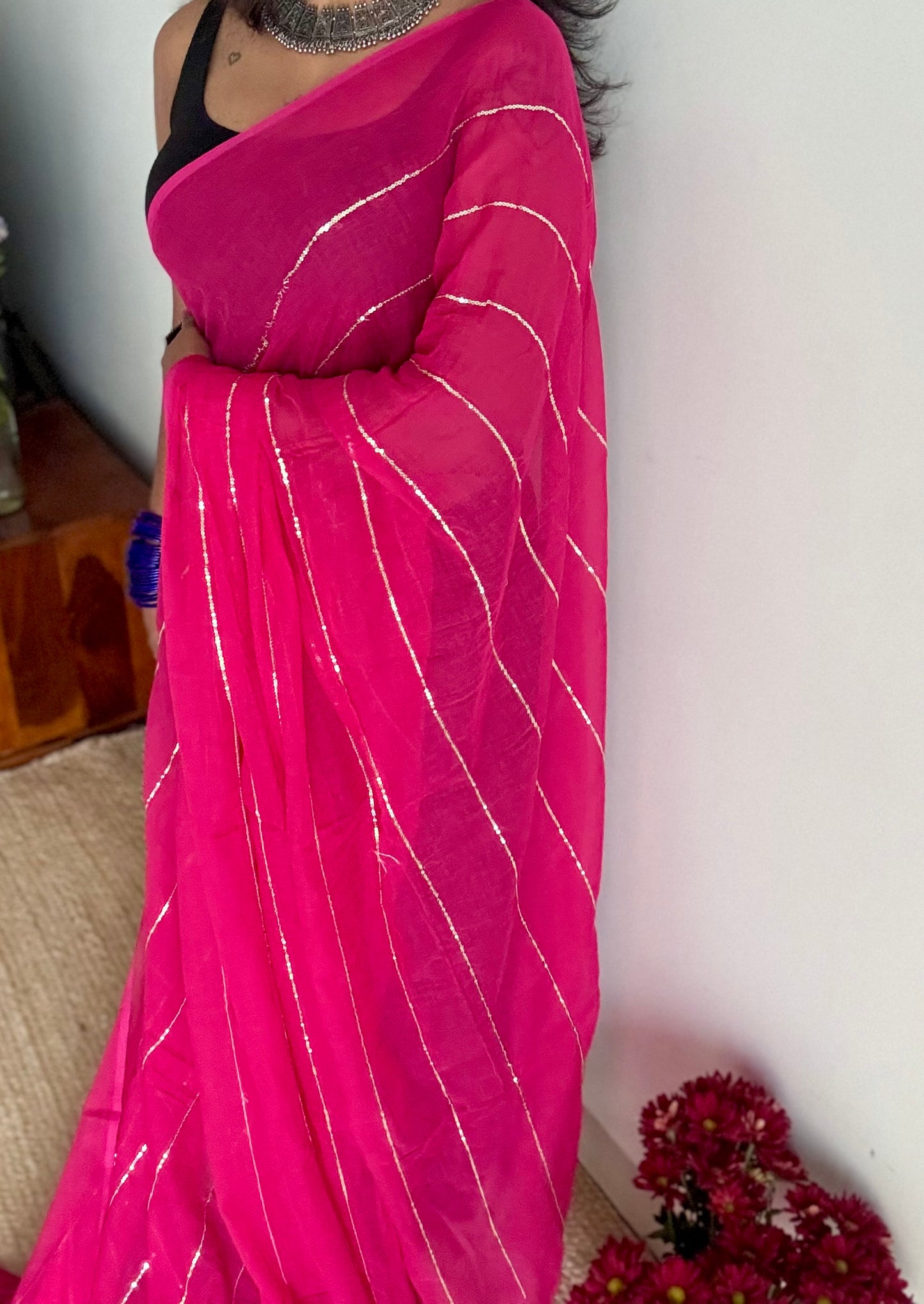 Ruby pink mul with silver sequins - YCBCMCLSE56