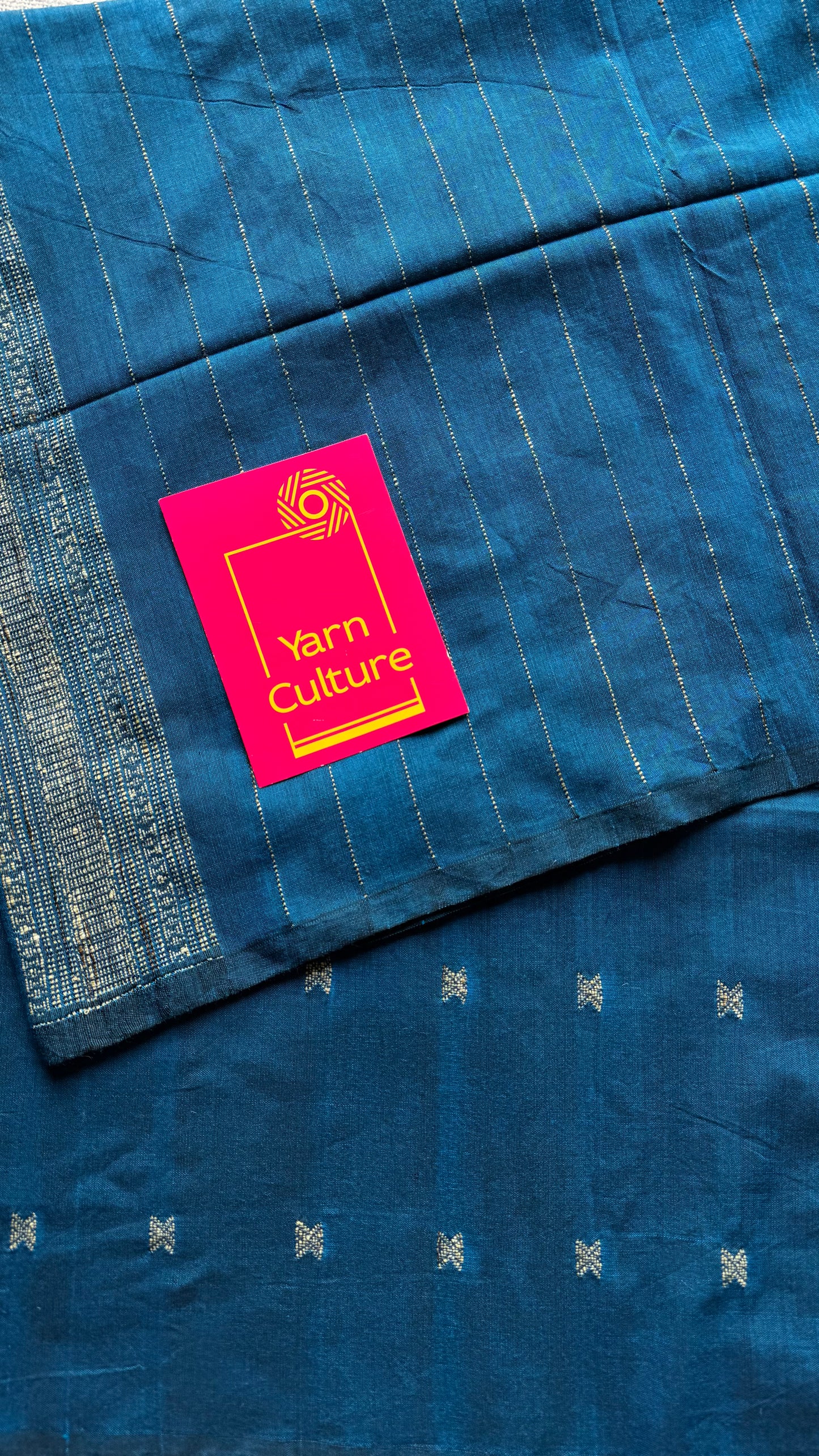 Peacock blue, bhujodi patterned soft khadi cotton saree - YCBCKCDE21