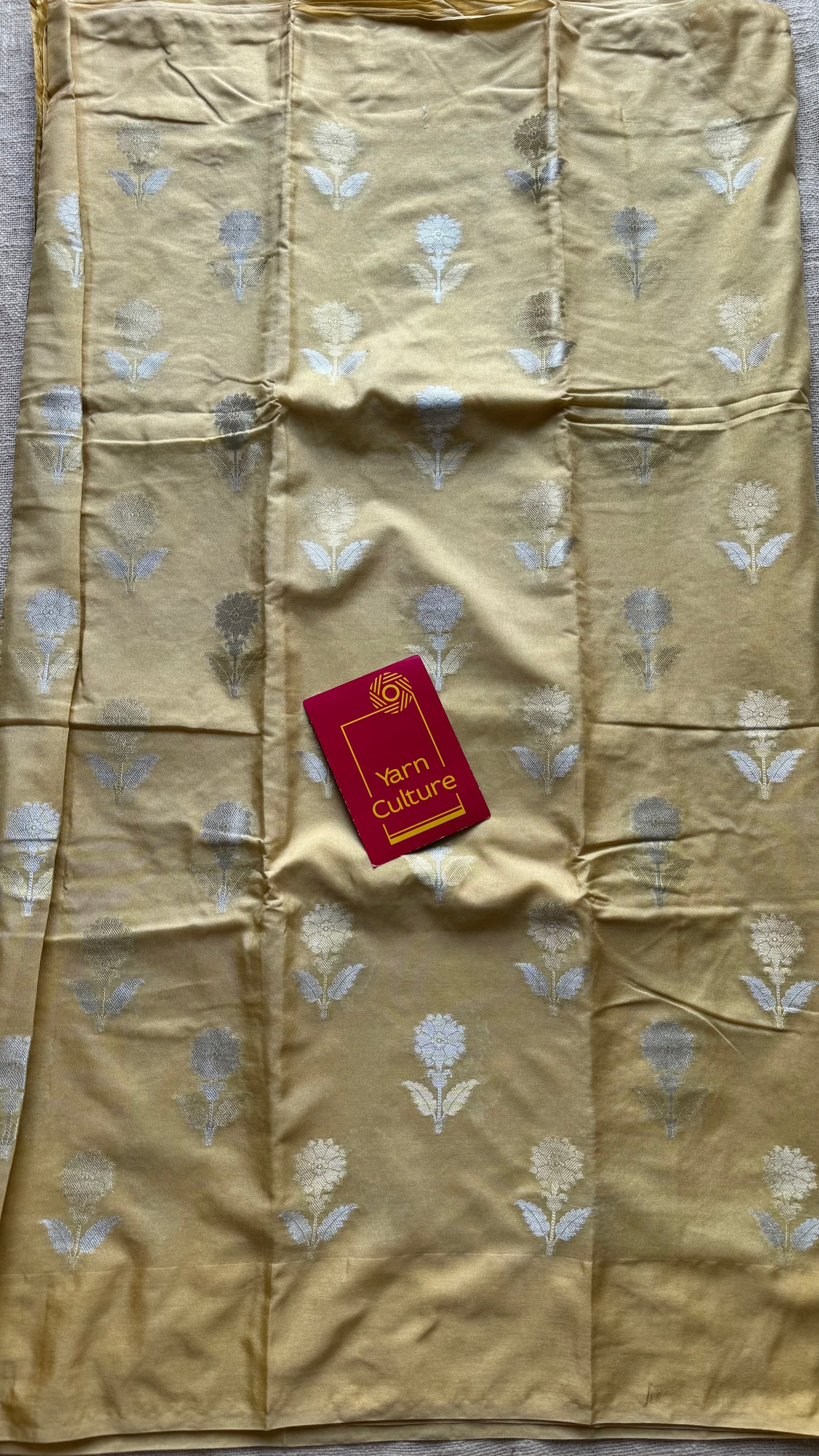 Cream with gold and silver floral buttas, Banarasi semi-crepe silk - YCDESE48