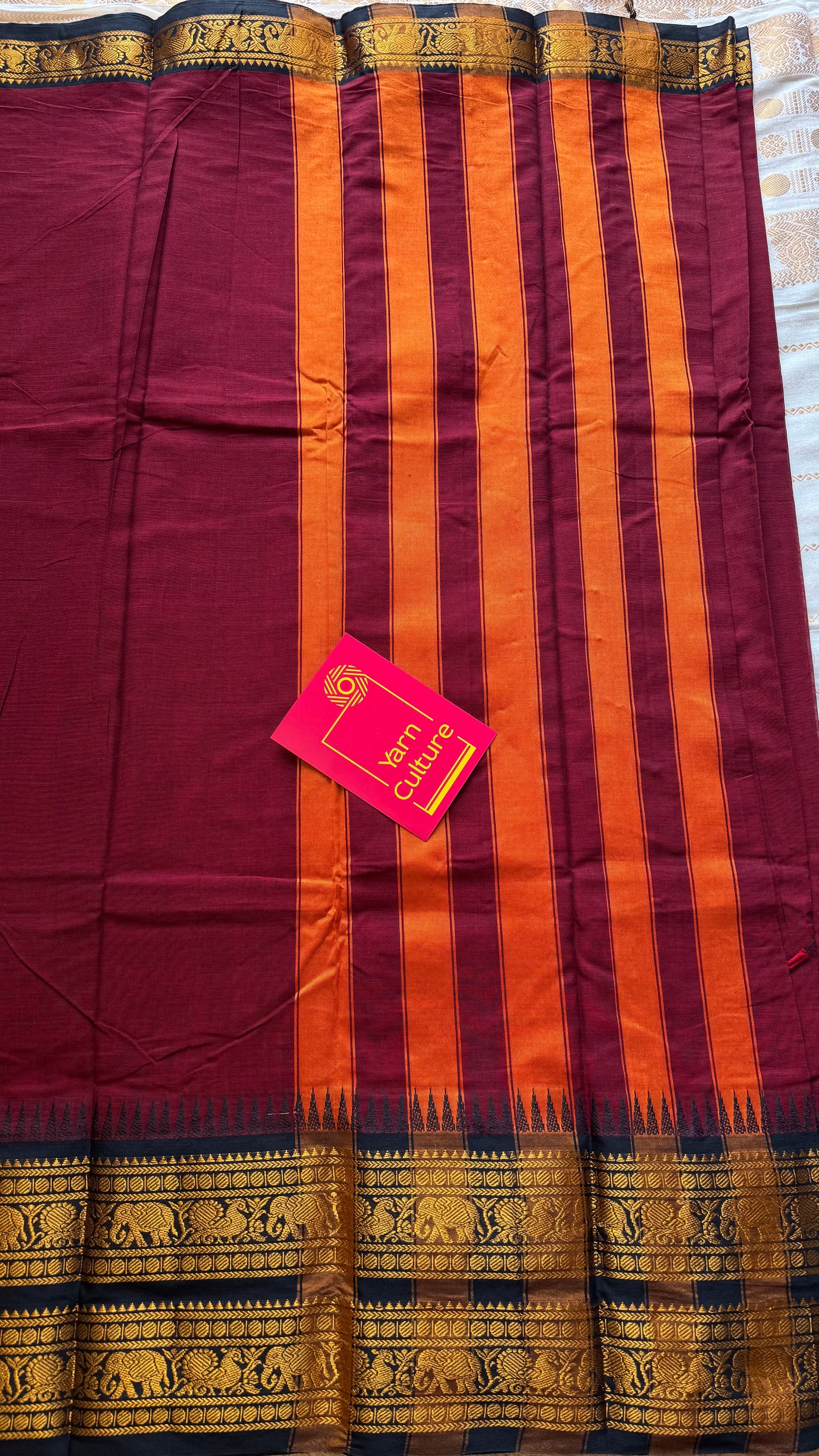 Kanchi cotton saree, dark red with black wide zari border - YCCOTNMA263