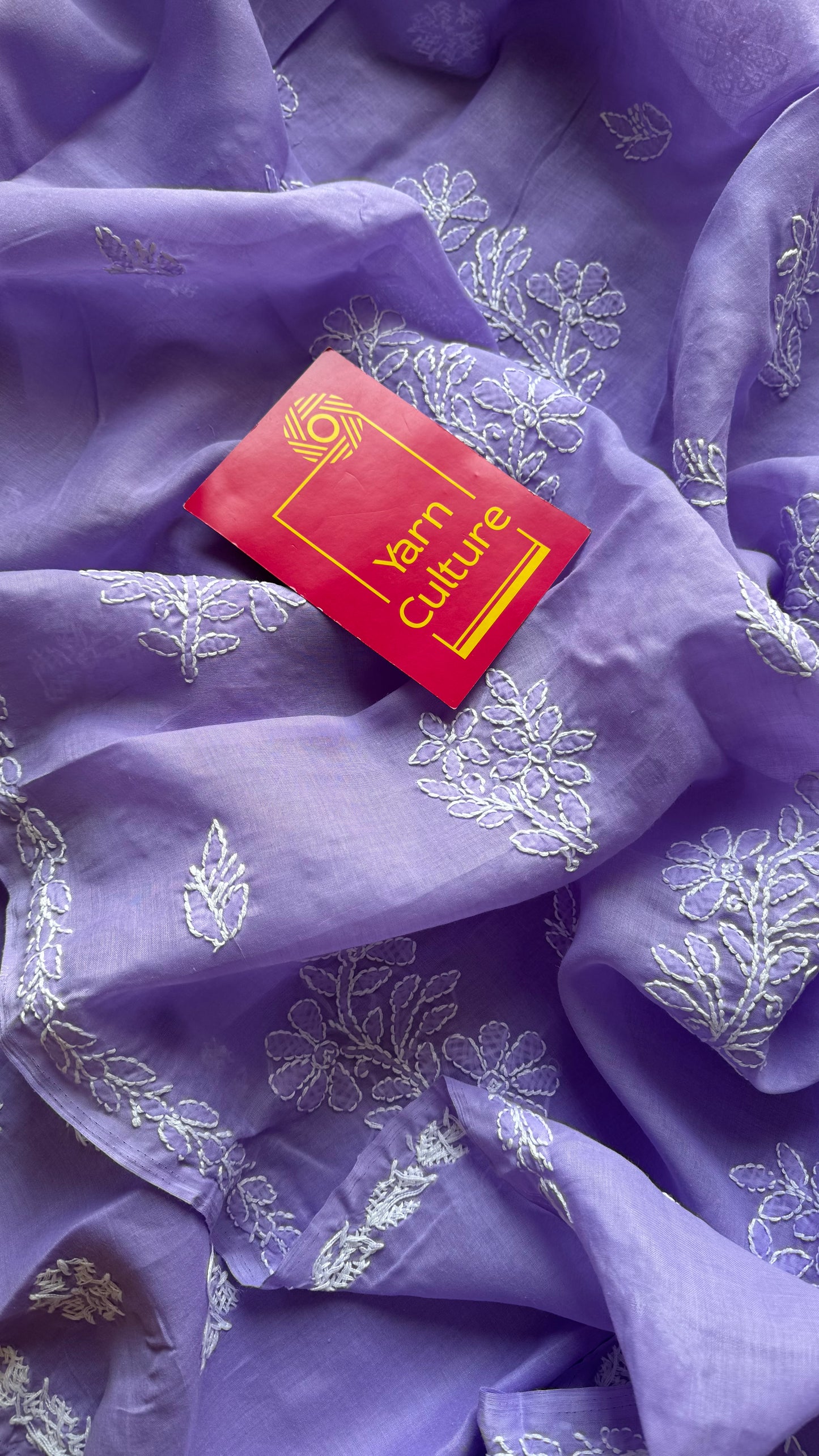 Inaya - lilac hand-embroidered chikankari cotton saree - YCLCKFE419