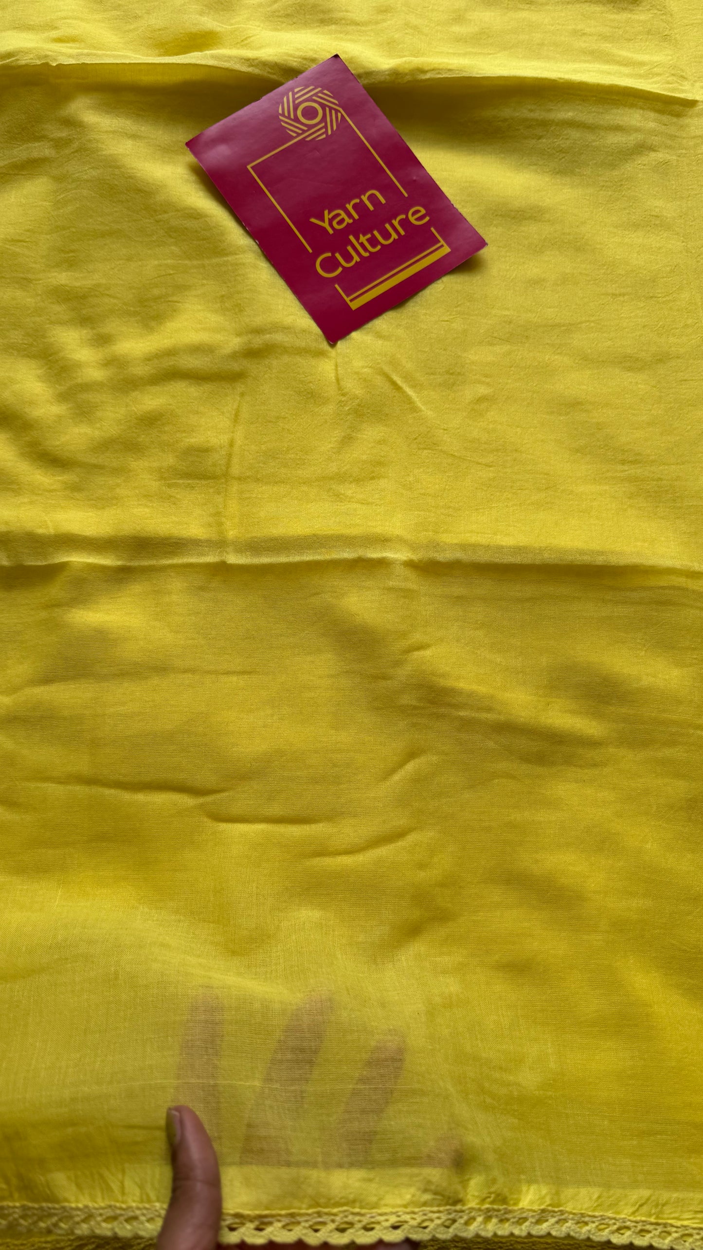 Yellow plain mul saree with lace border - YCBCMCFE402