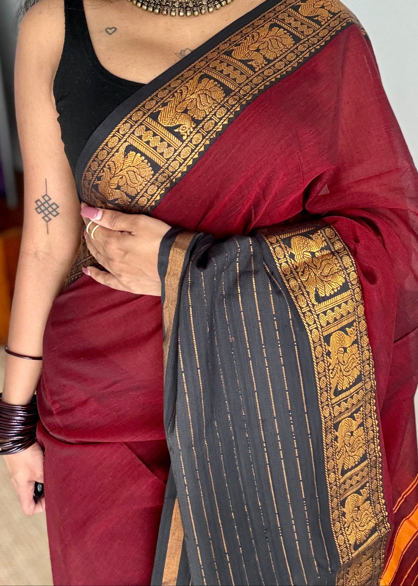 Maroon with black border, narayanpet soft cotton saree - YCWOTDAUG08