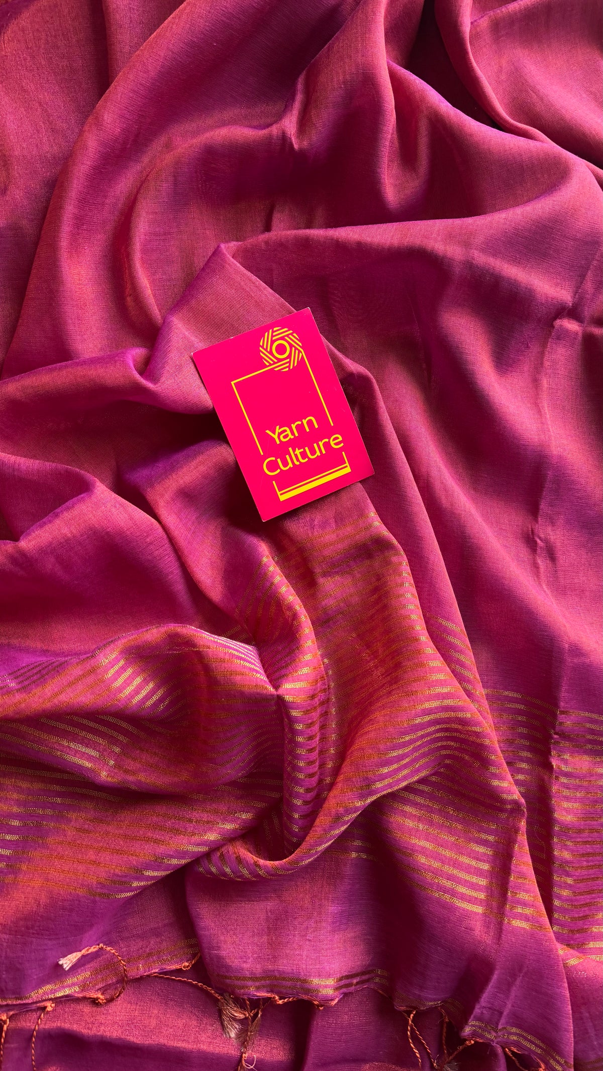 Magenta pink with gold, dual tone metallic tissue linen saree - YCBCLTOC57
