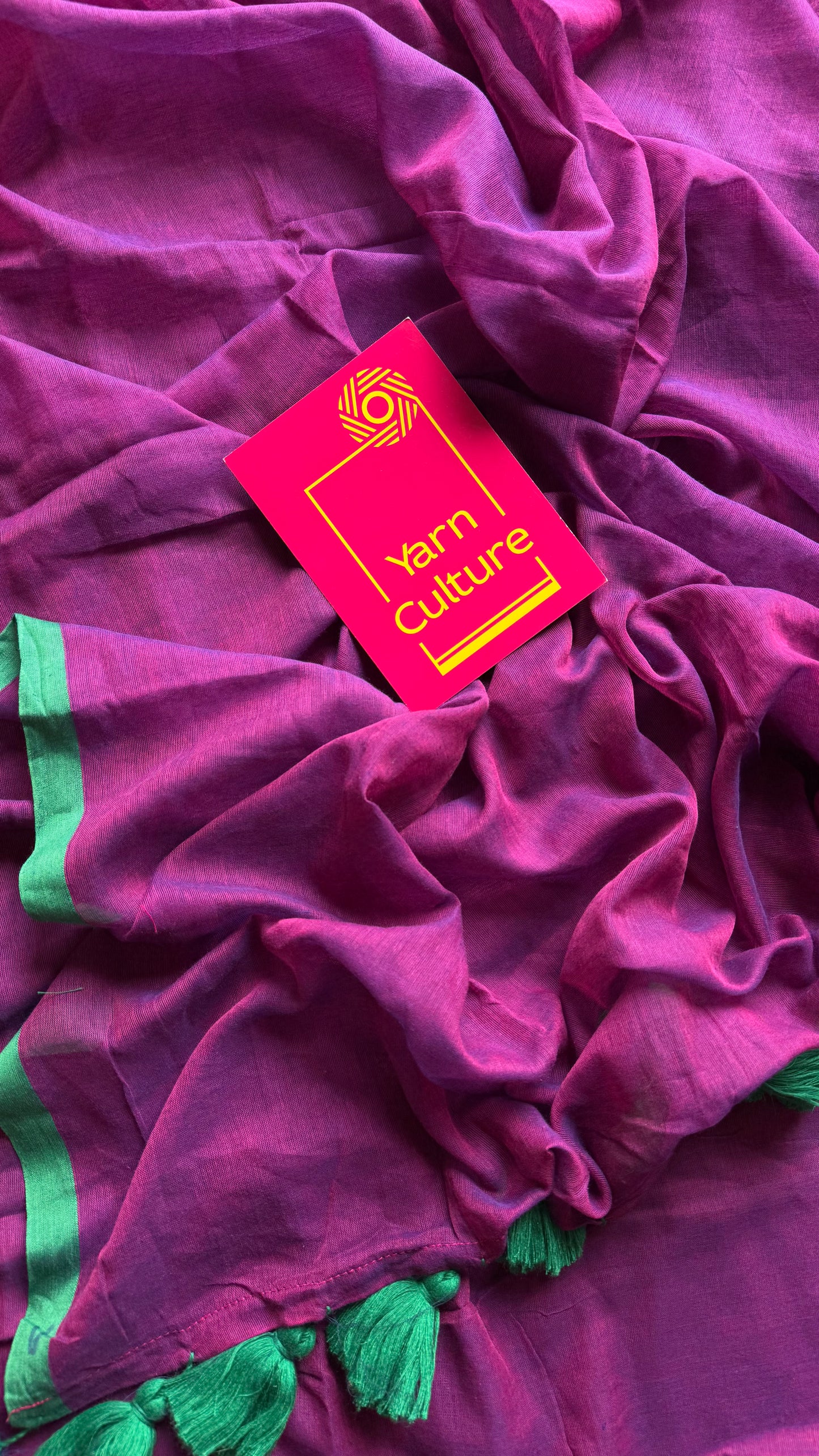 Grape wine with green border mul cotton saree - YCBCMCFE228