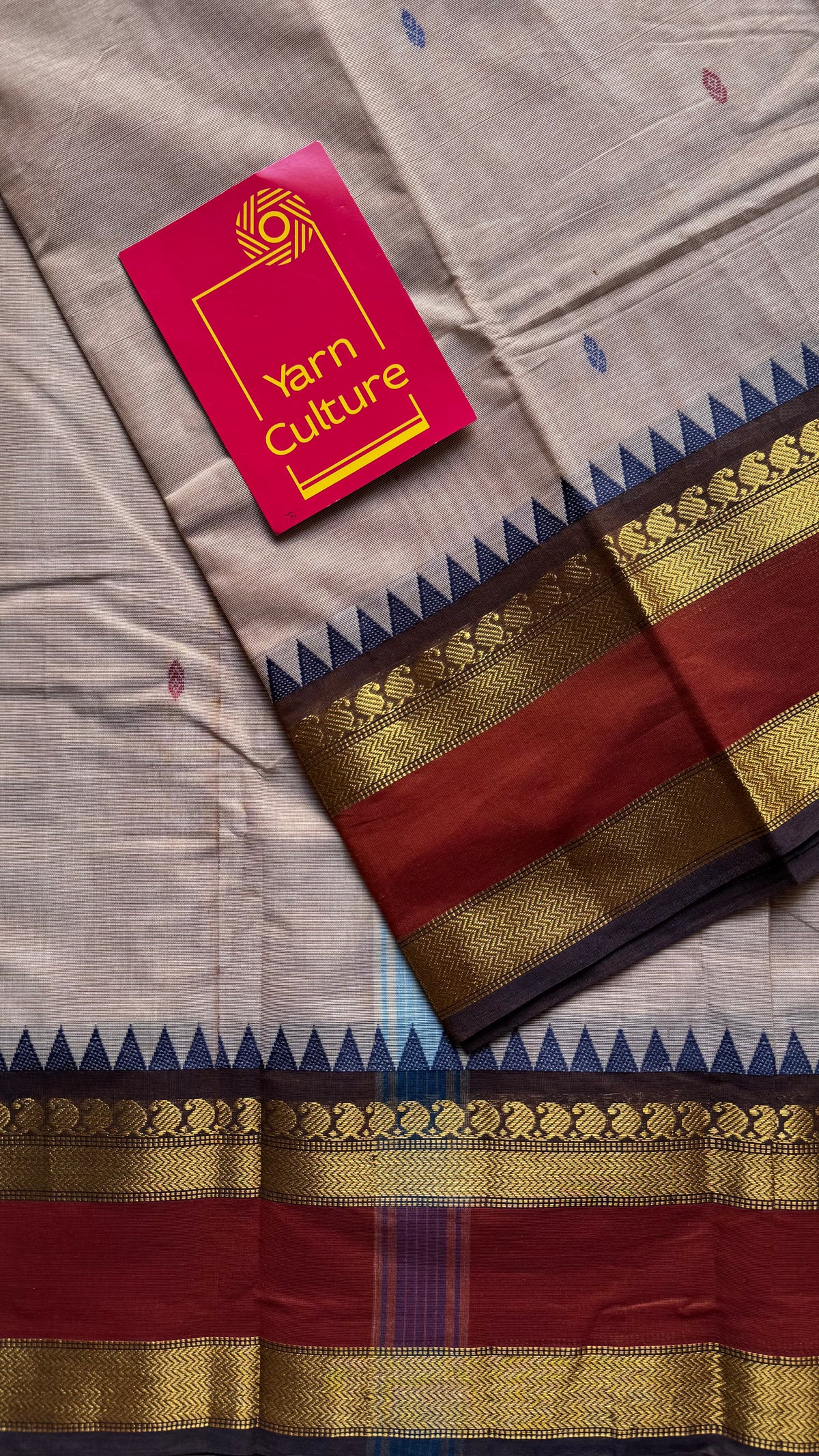 Beige with rust orange and brown zari border kanchi cotton saree - YCCOTNCKSE19
