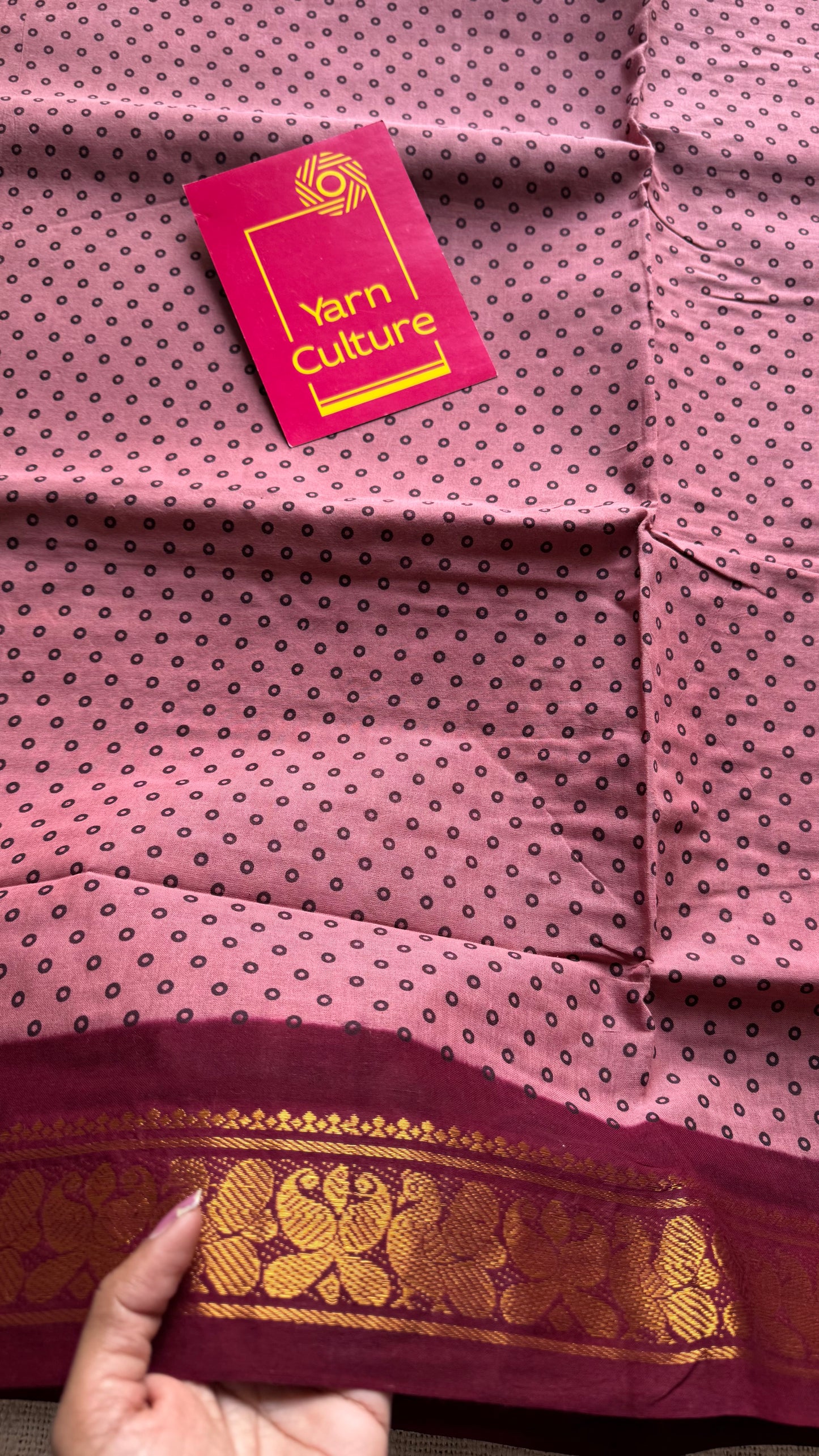 Dusty pink with red, kattuchayam dyed madurai sungudi cotton saree - YCCOTNMSFE04