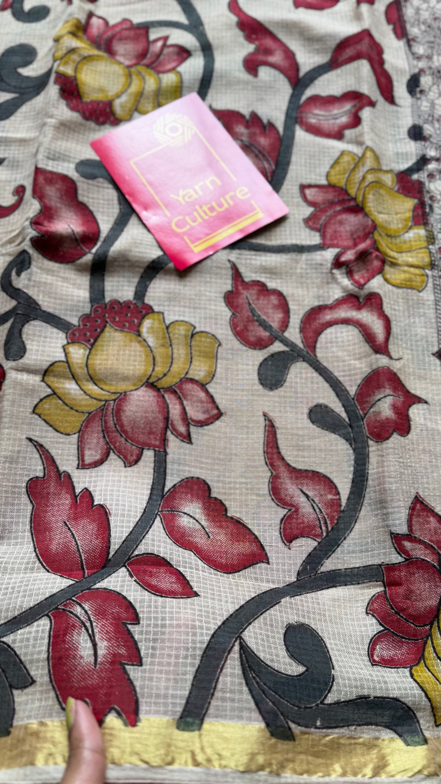 Cream multicoloured floral kalamkari saree in kota - YCWOTDMA357