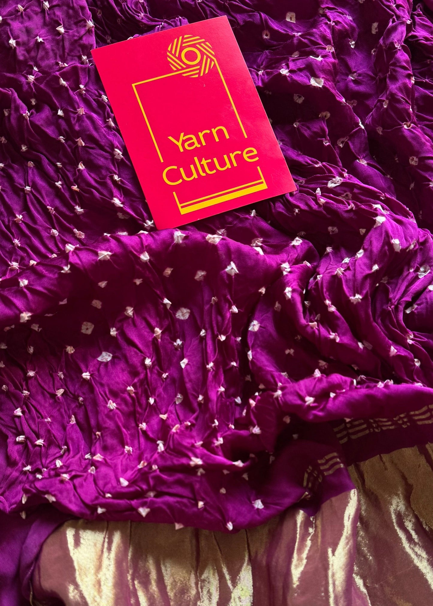 Purple pink (vadamalli) crushed bandhej pure modal silk saree with lagdi patta zari pallu - YCTOKBM329