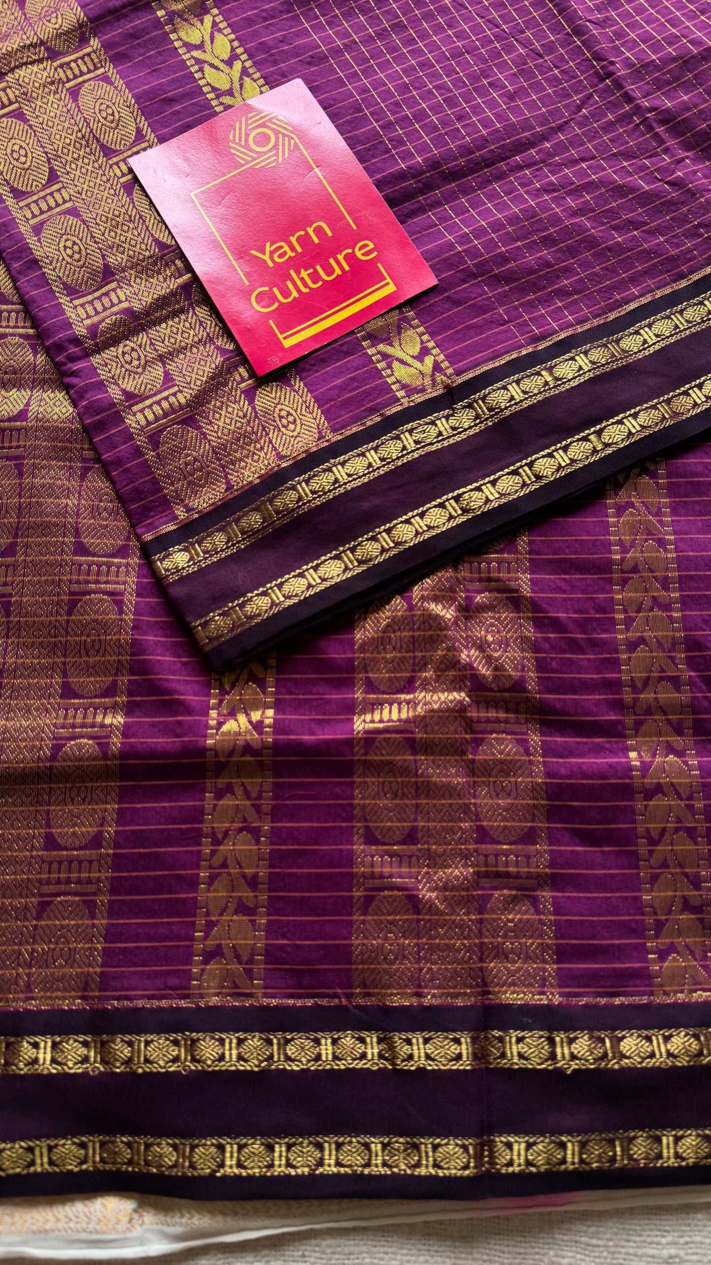 Grape wine, arani zari checks saree, cotton silk - YCCOTNAUG15