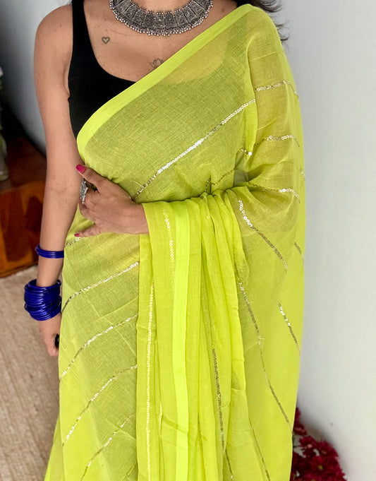 Lime green mul with silver sequins - YCBCMCLSE60