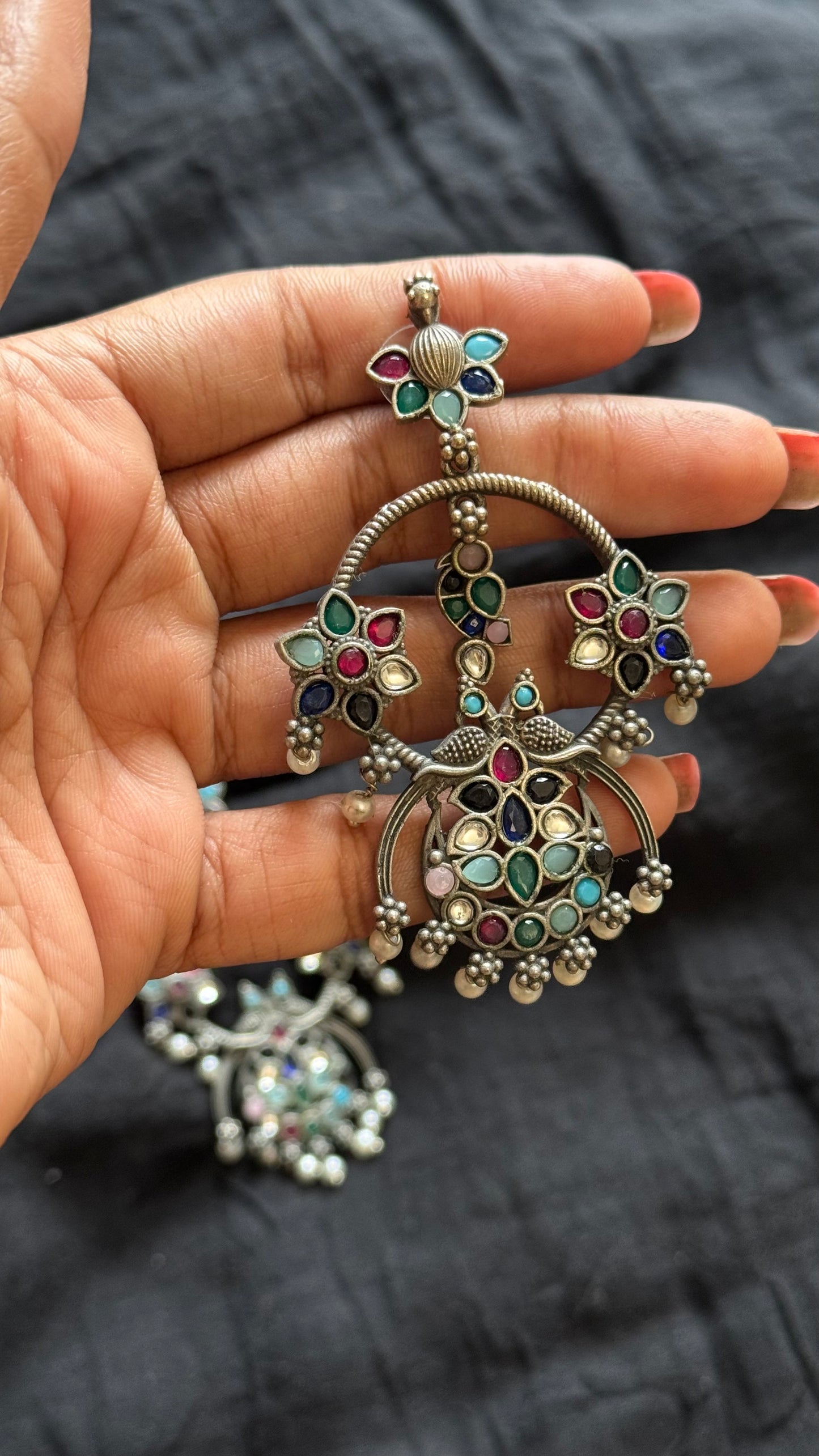 Peacock dangler earring with multicolour stones - YCOSED592