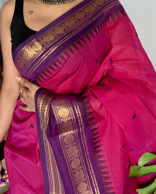 Magenta pink and purple contrast, kanchi cotton saree - YCCOTNMA324