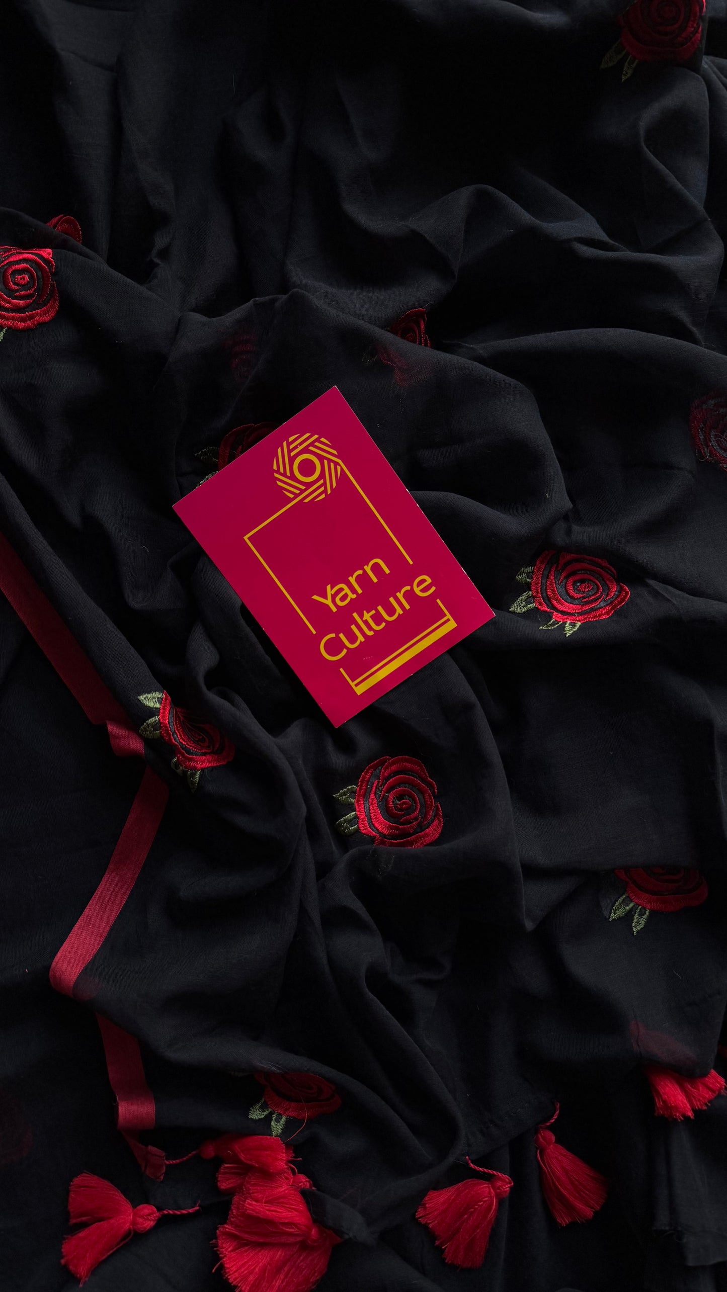 Black mul with red rose thread embroidery - YCBCMCNO69