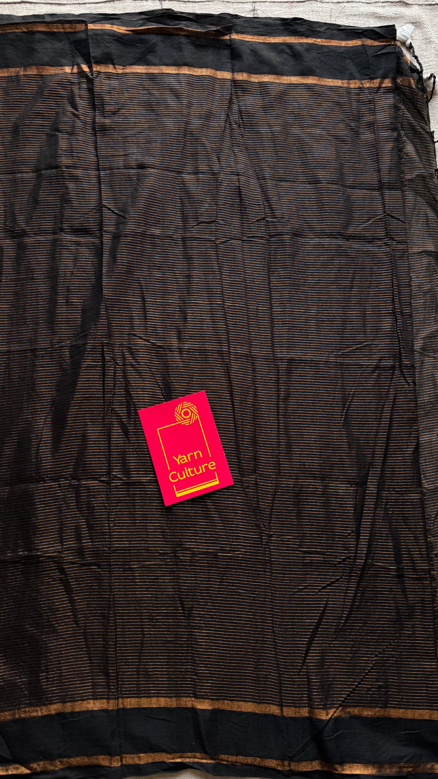Black, gap border, copper zari stripes, soft  cotton - YCBCKCZDE118
