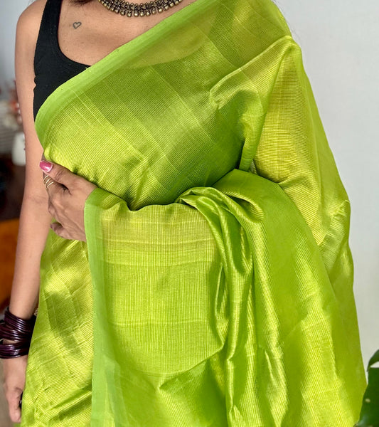 Plain lime green, mangalgiri silk cotton, handwoven, soft, light weight - YCWOTDMSAP219