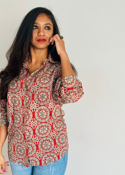 Jaipur Jive - blockprinted cotton stitched shirt, collared neck, full sleeves - YCSEBPSJA228